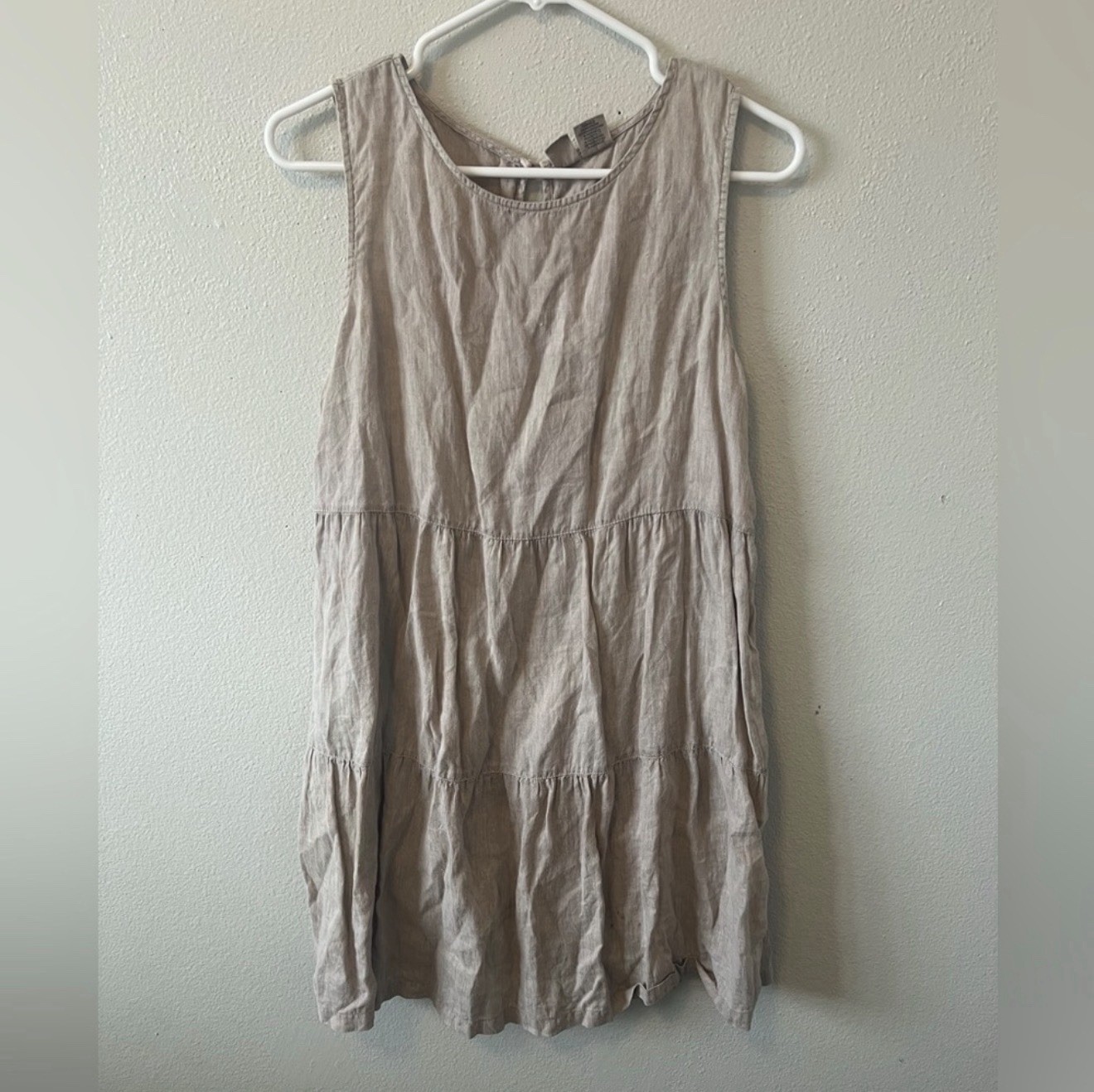 Artisan NY Boho Tiered 100% Linen Mini Tank Dress Flowy Minimalist Granola Girl