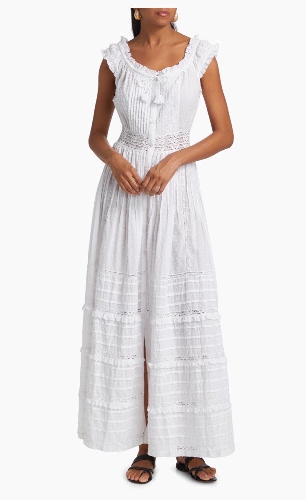 NWT MSRP:$390 Poupette St Barth Mila White Embroidered Cotton A-Line Maxi Dress
