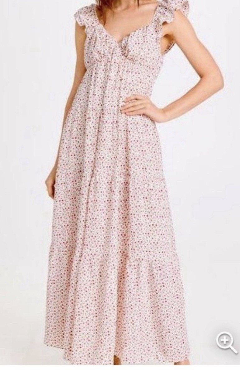 English Factory XS Floral Ruffle Maxi Dress White Red Green Cotton Sleeveless
