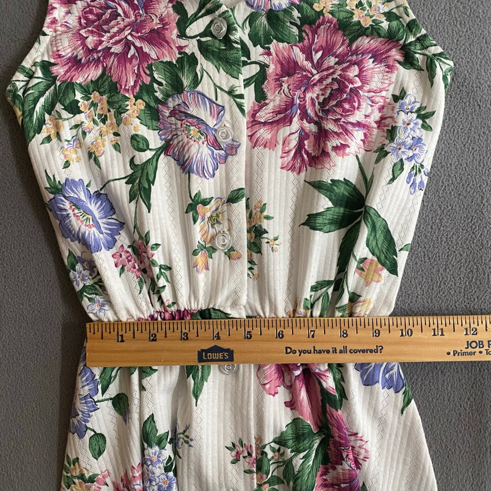 Vtg Bohemian Romantic Floral Coquette Button Down Midi Dress 8 White Pink