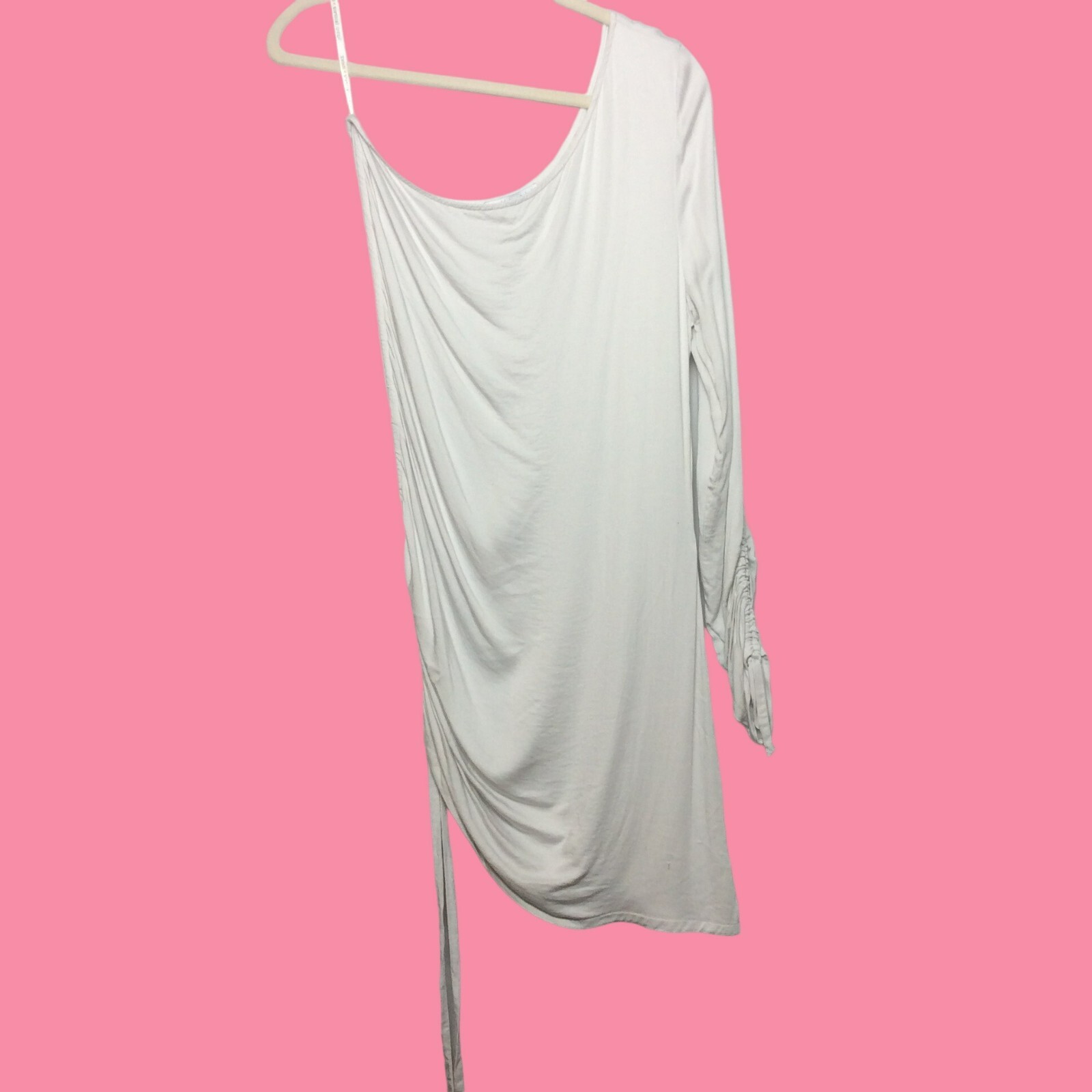 READ Young Fabulous & Broke Asymmetrical Long Sleeve Bodycon Dress L White/Cream