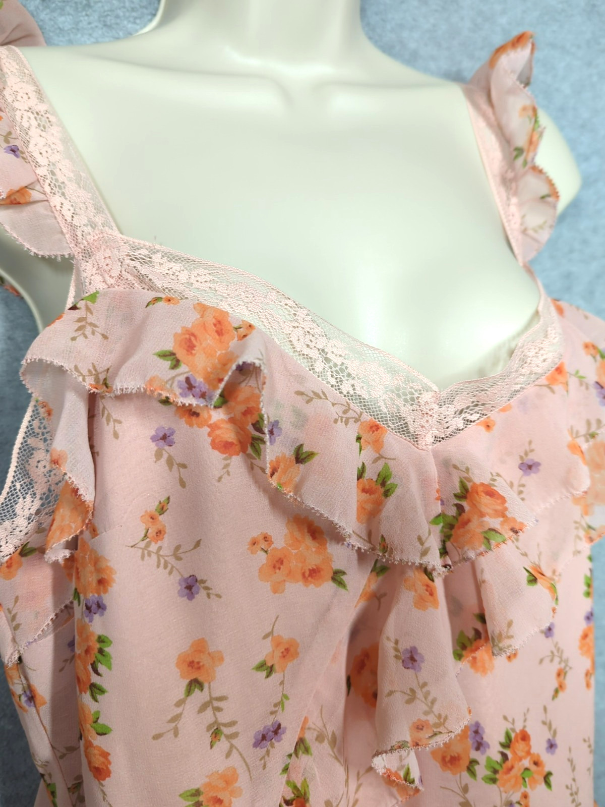 Altar’d State Mini Dress XL Tiered Ruffle Lace Pink Floral Fairy Inspired Sexy
