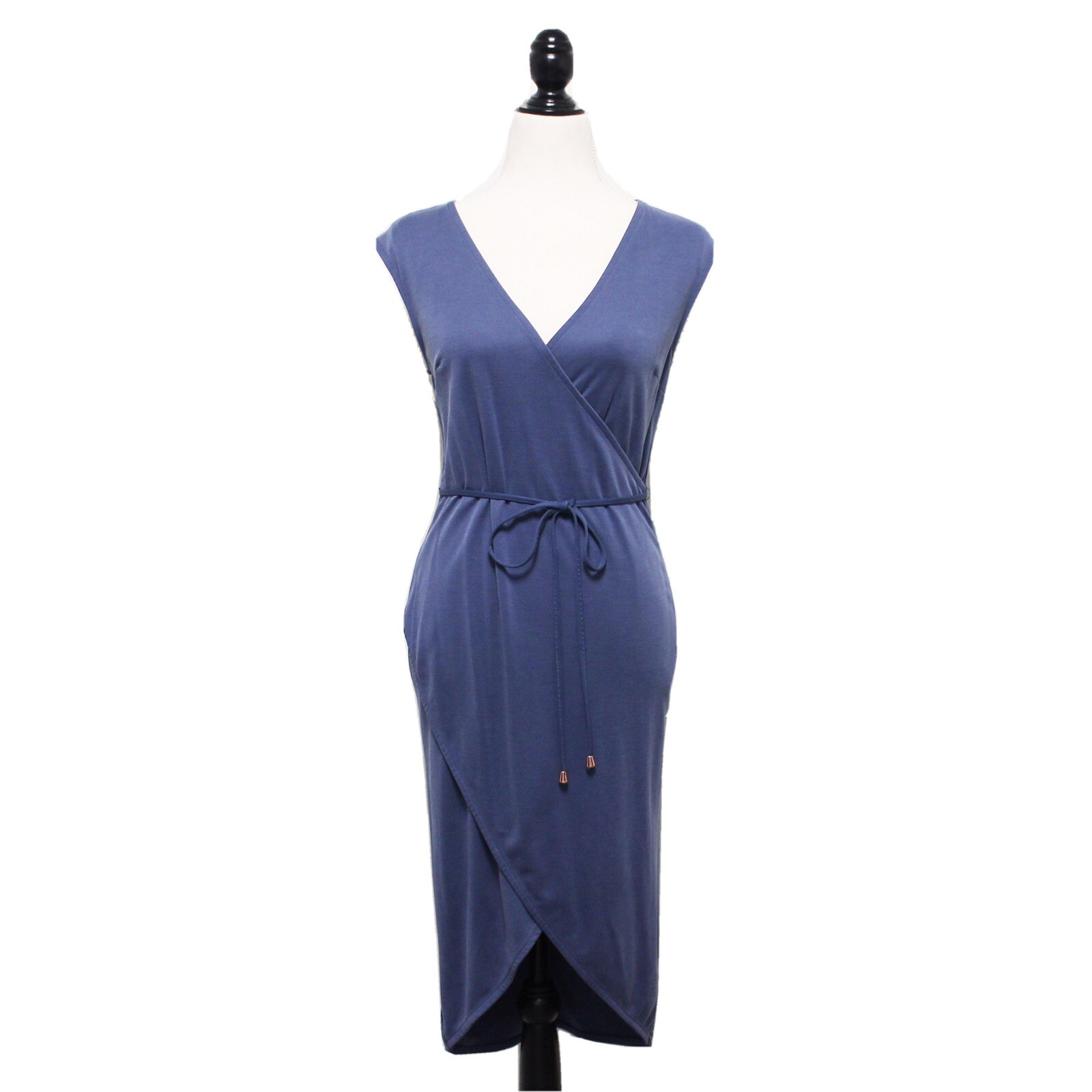 A New Day A.N.D. EUC Faux Blue Wrap Dress Tulip Hem XS
