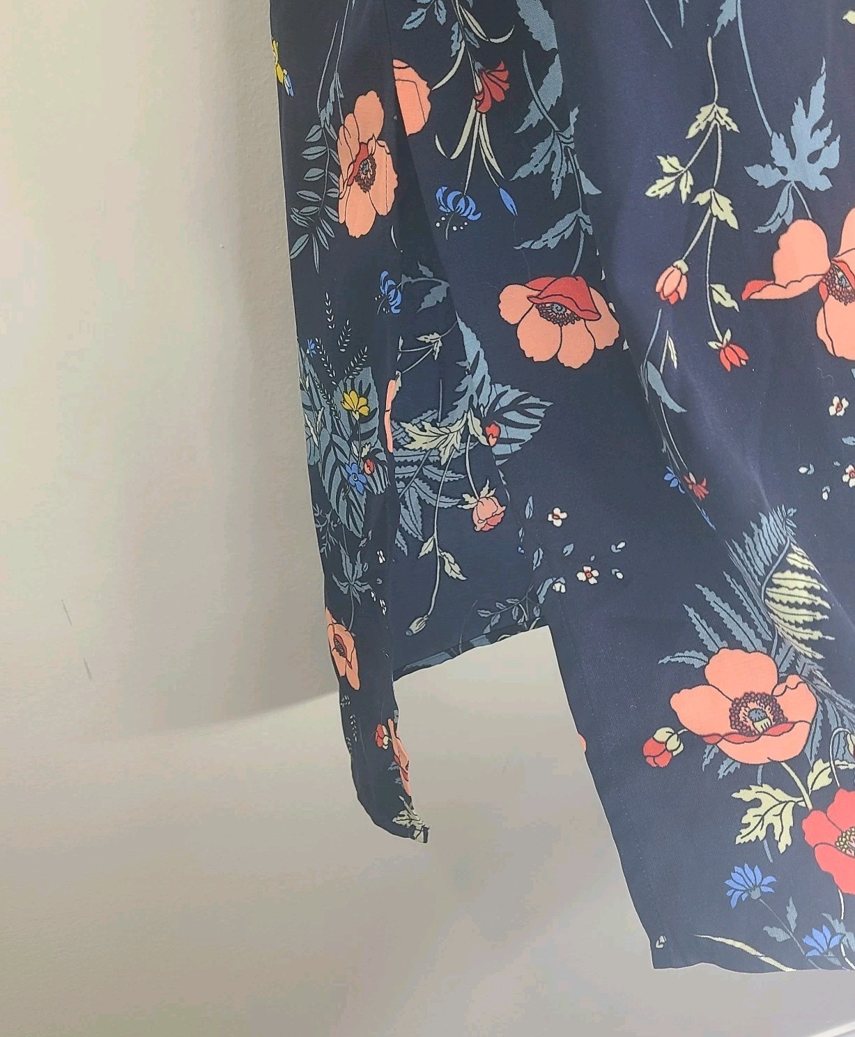 Monteau Floral Cold Shoulder Midi Dress XL Navy Pink Side Slit Lightweight