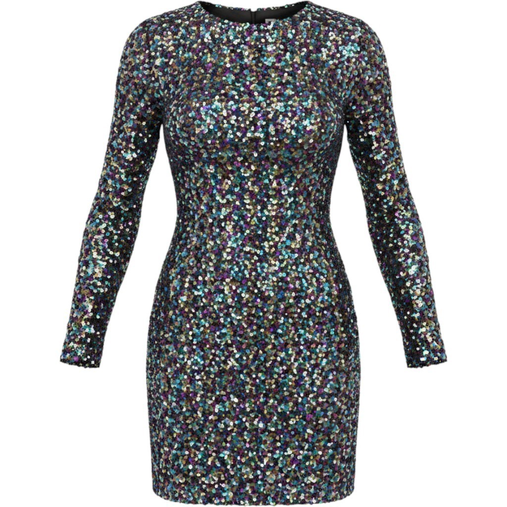 FORE Sequin Mini Dress Womens L Multicolor Open Back Long Sleeve Party Cocktail