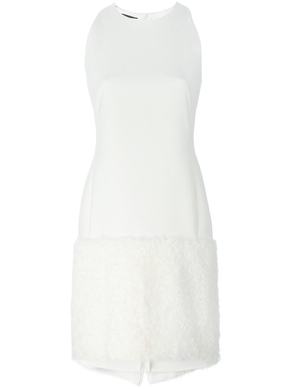 Akris Shearling Fur-Trimmed Apron Ivory Dress Size 12