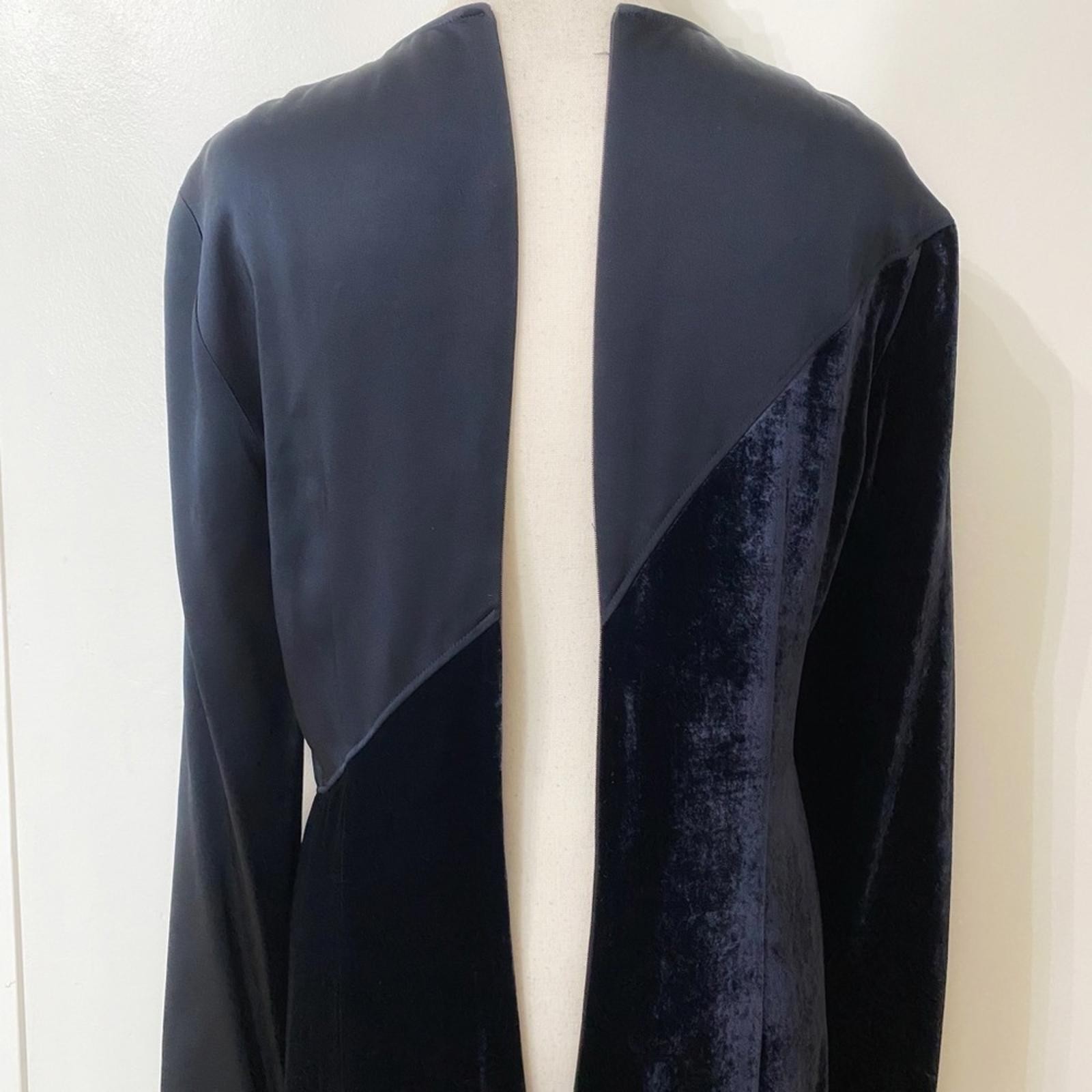 CEDRIC CHARLIER SILK BLEND NAVY SATIN VELVET COMBO LONG SLEEVE A-LINE DRESS – 8
