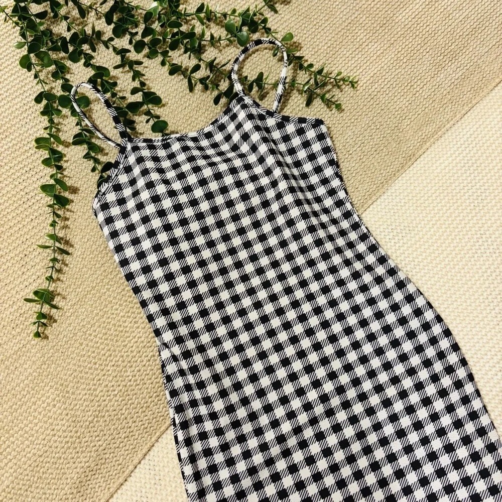 SHEIN Black & White Checkered Cami Mini Dress – Gingham Bodycon Slip