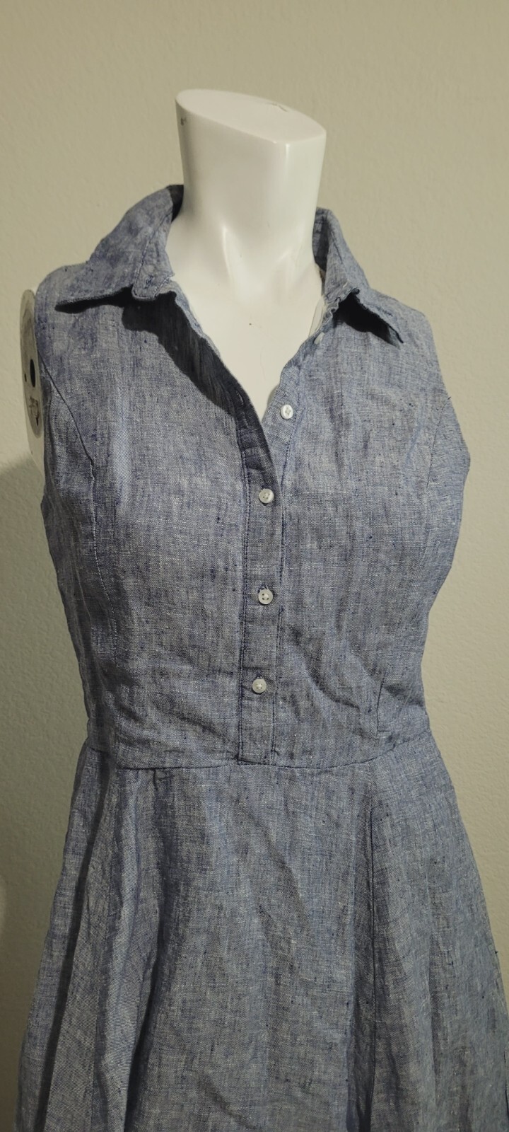 Adrienne Vittadini size 2 Dress sheath linen button collar pockets belt