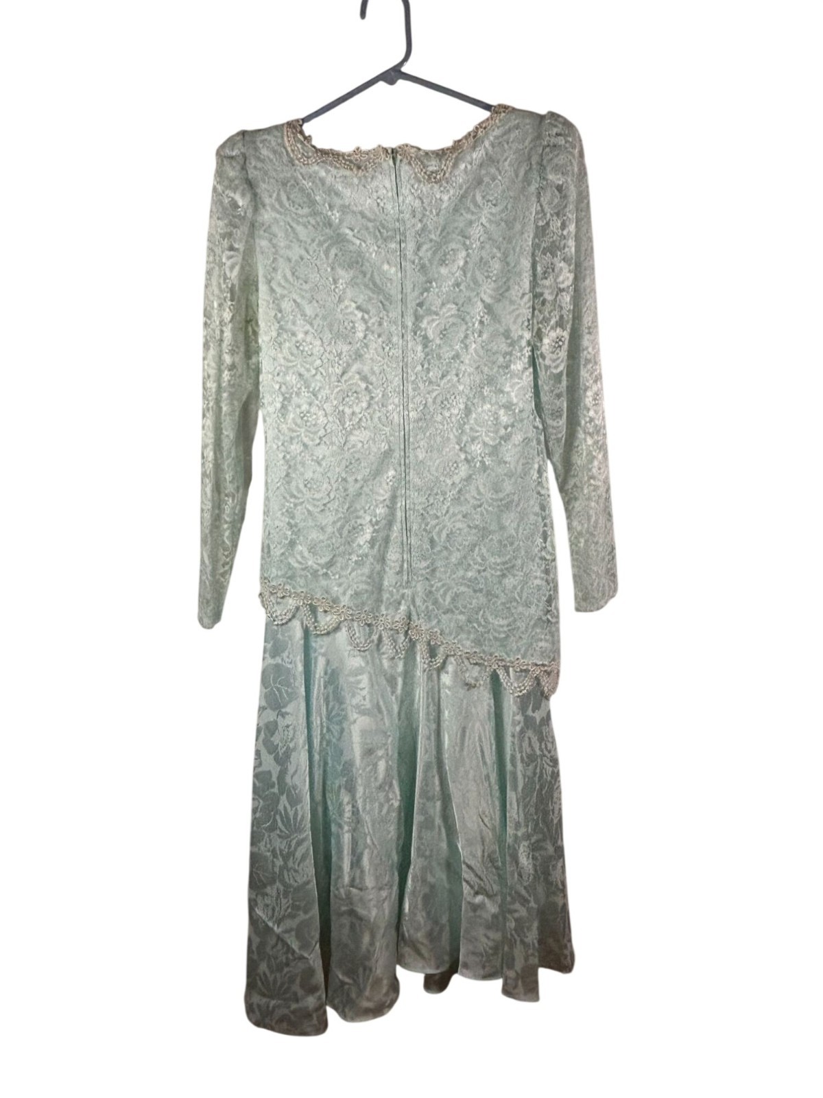 After Dark Dress Mint Green Lace Bow Beaded Size 5/6 USA Made Coquette Glam