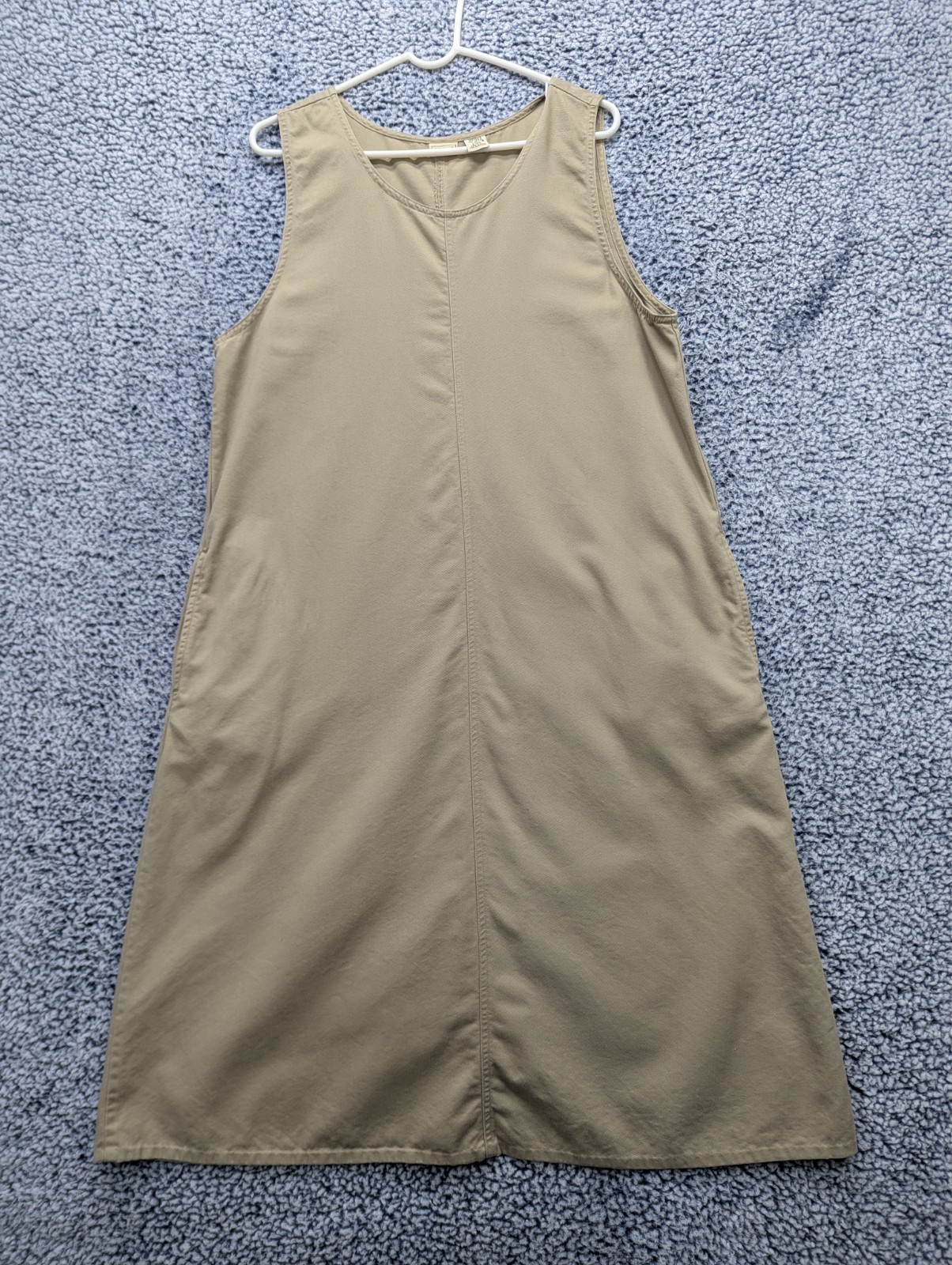 VTG LL Bean Canvas Sleeveless Midi Dress Size 16P Y2K Indie Skater Summer Beige