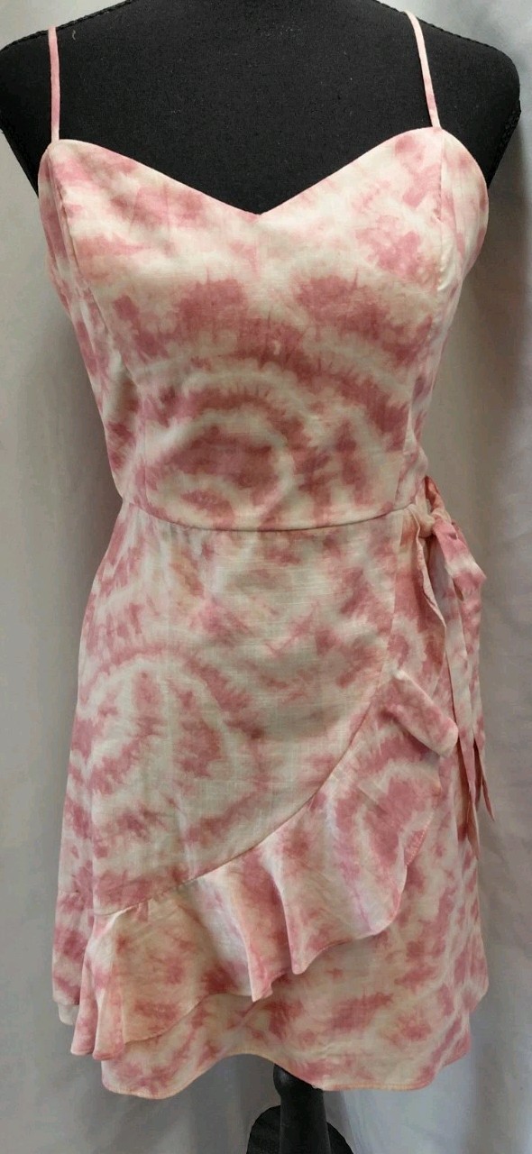 City Studio Pink Tie Dye Ruffle Wrap Dress Sleeveless Juniors Size 11