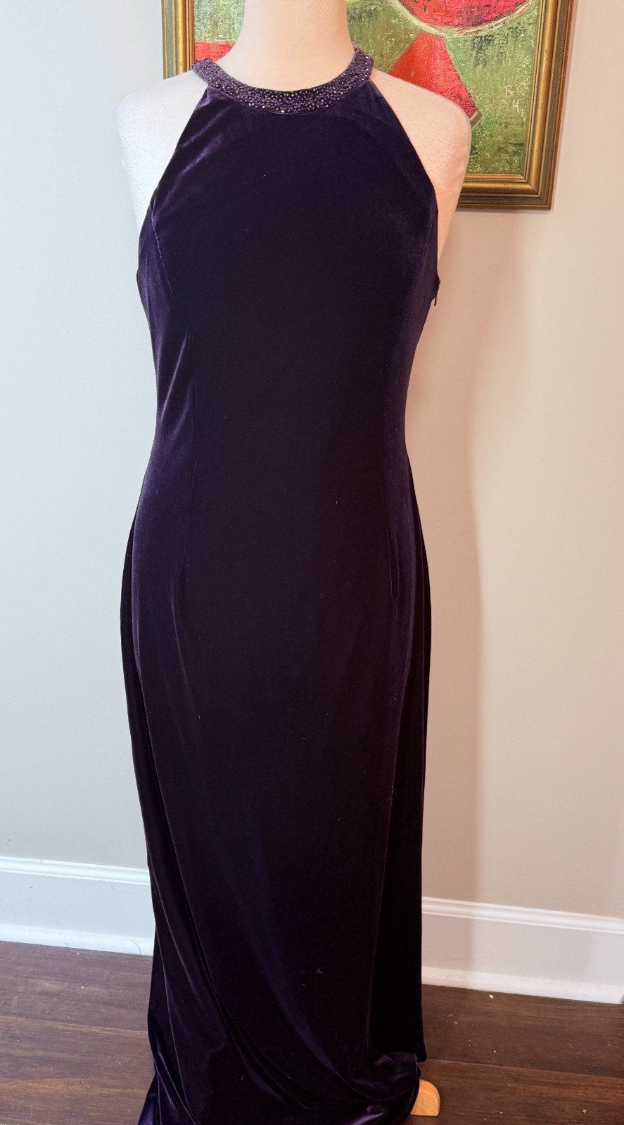 NEW Y2K JS Boutique Beaded Crisscross Gown Purple Velvet Womens 12 Hong Kong