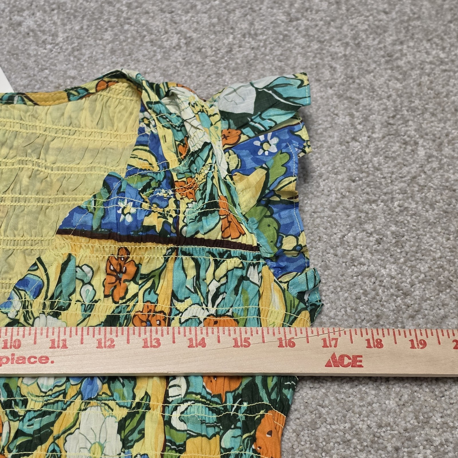 Anthropologie Peregrine Flutter Sleeve Midi Dress Citrus Floral Tile Print XXS