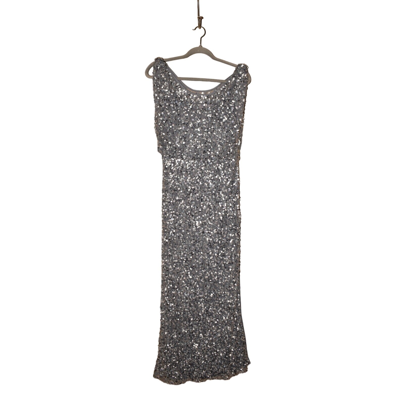 JS COLLECTIONS $298 Boatneck Mesh Sequin Sleeveless Evening Gown Silver Size 4
