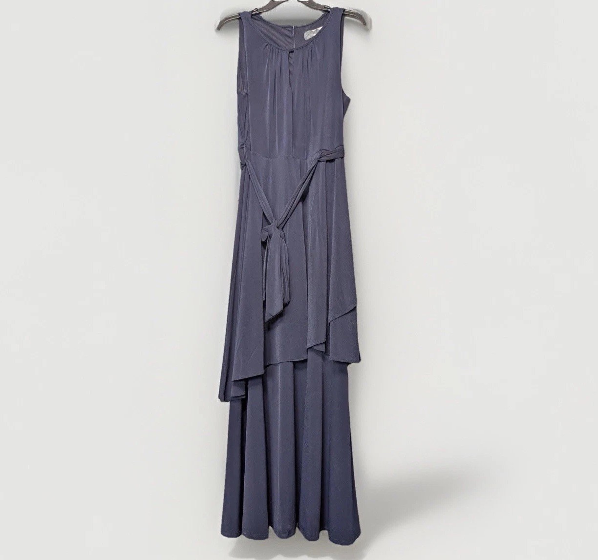 Shelby & Palmer Women’s Tiered Maxi Dress Navy Blue Stretch Belt Size XL
