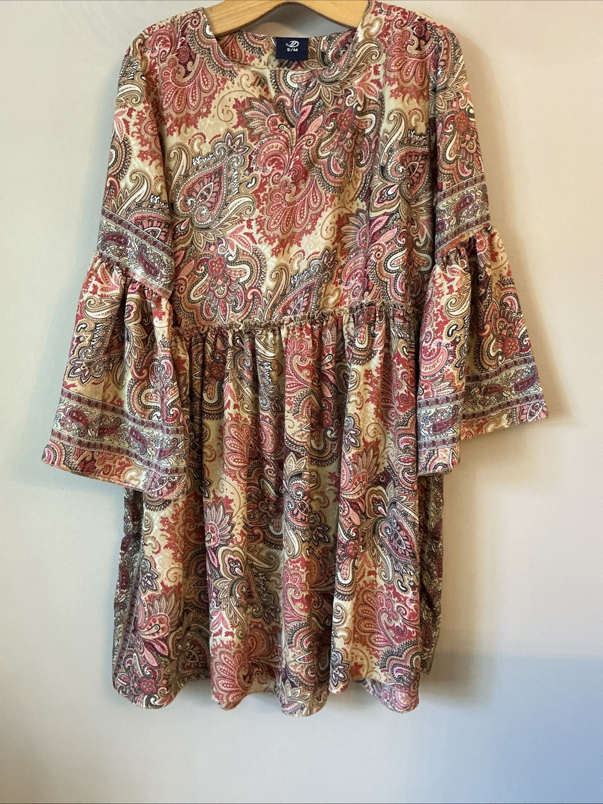 Lovely Beige Paisley Print Boho Summer Dress – Size S/M
