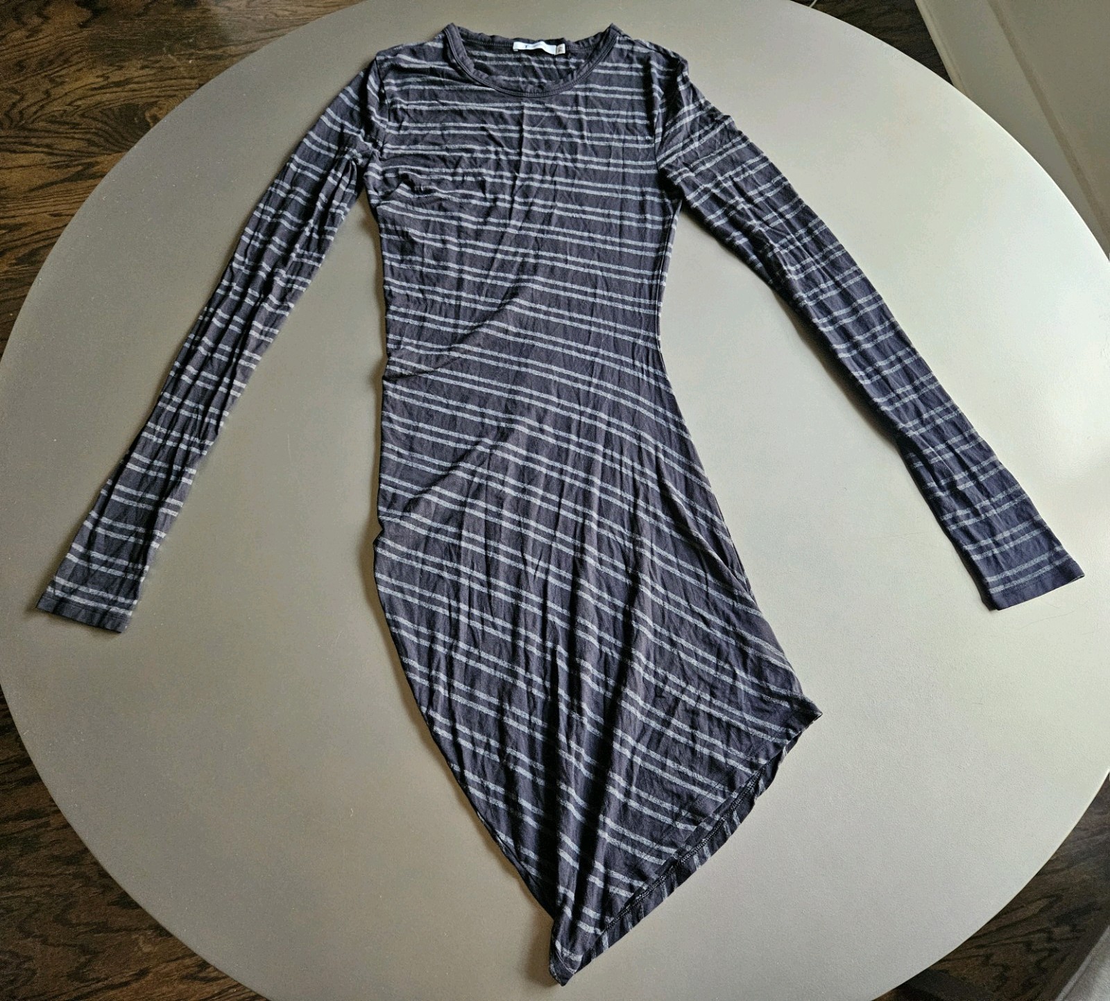 Alexander Wang Black And Gray Striped Long Sleeved Dress Size Small
