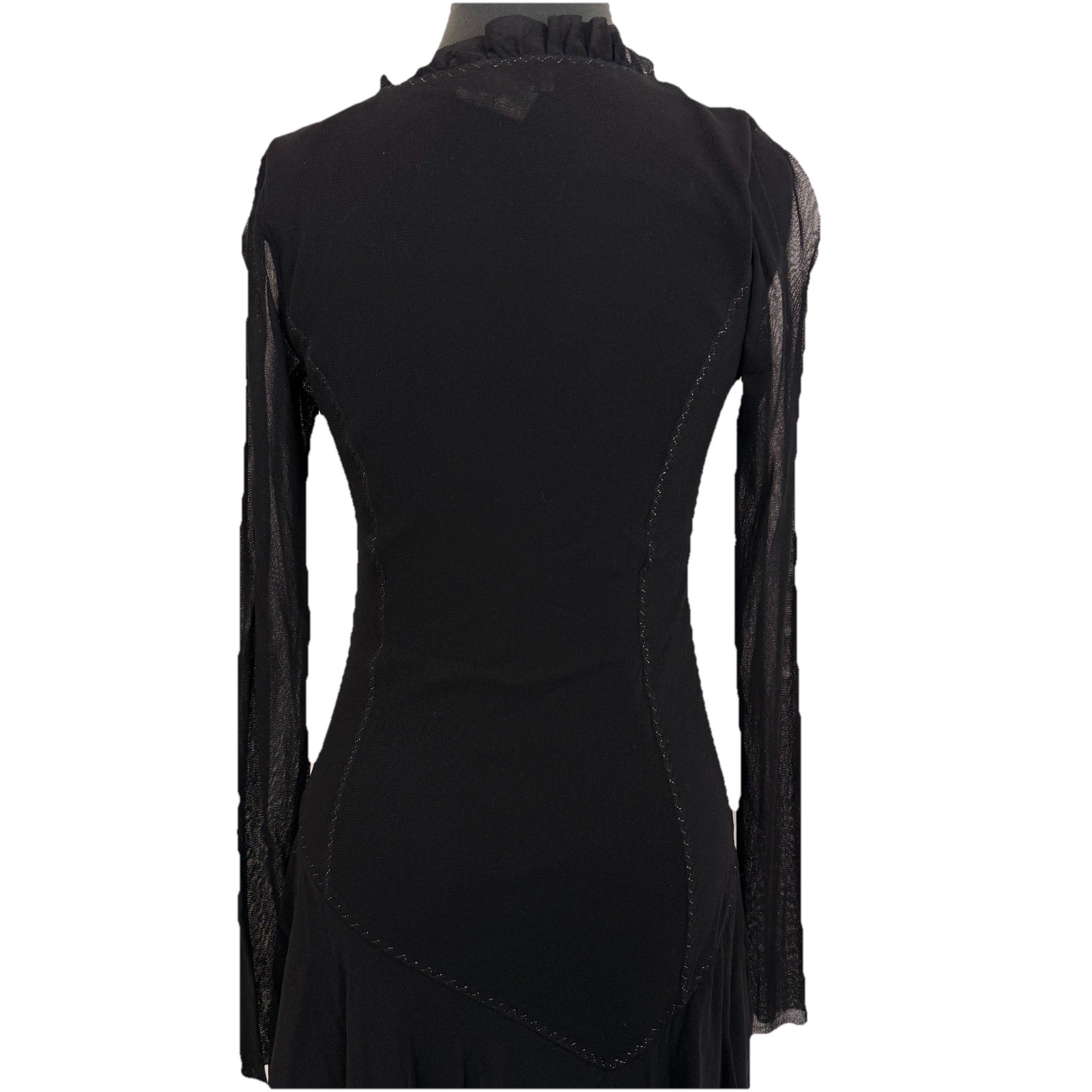 FUZZI Whimsigoth Tiered Dress Sz M Italy Black Mesh Fit Flare Layered Witchy
