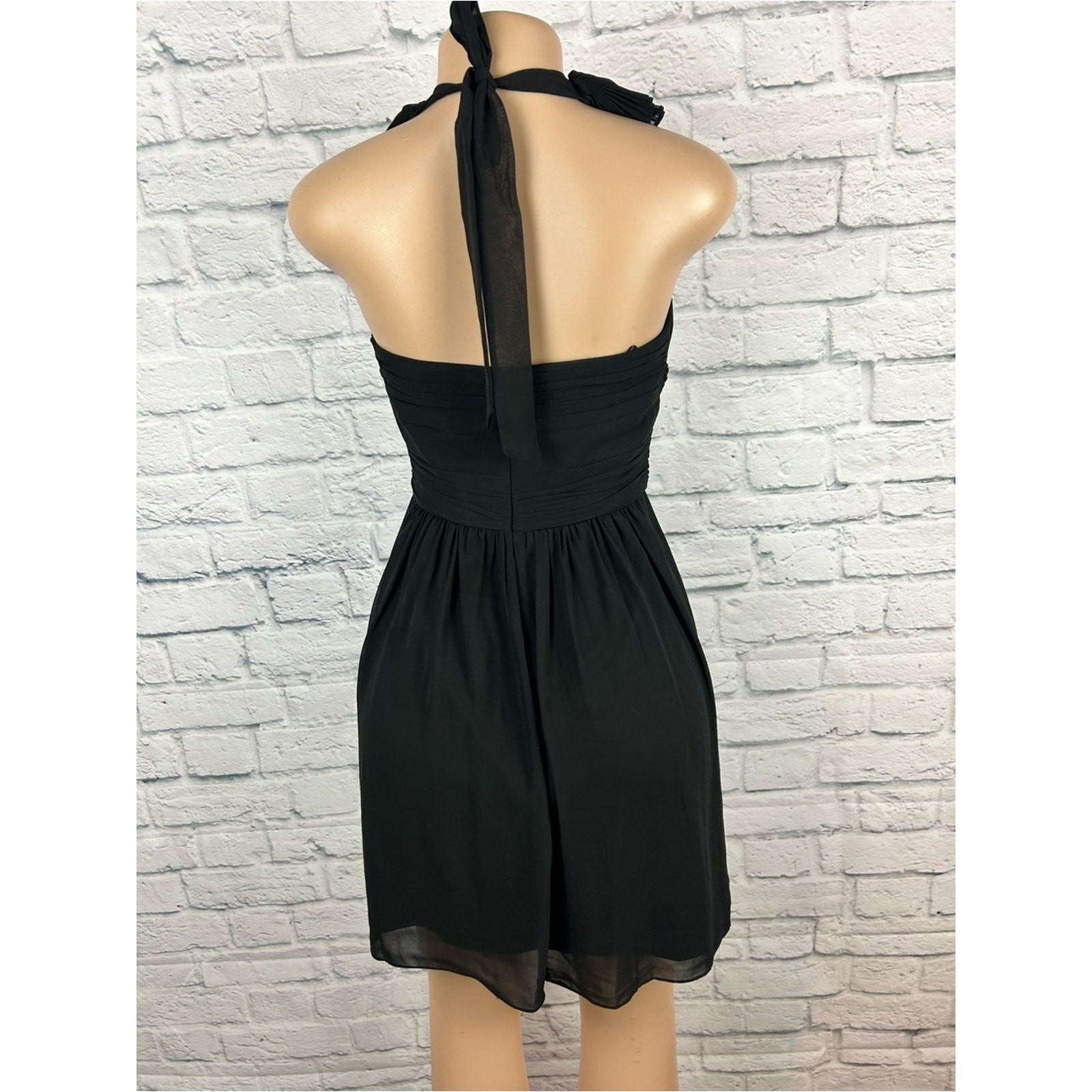 Max & Cleo Black Pleated Ruffle Halter Cocktail Dress Size 2 Chiffon