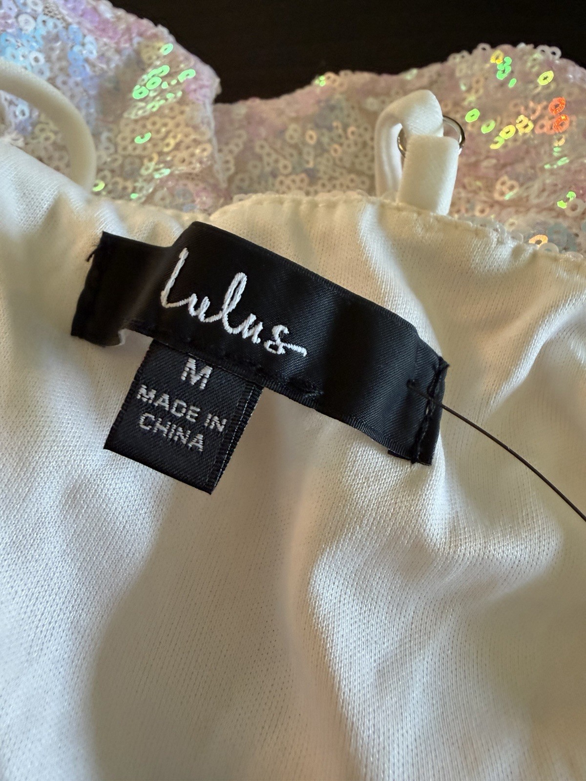 Lulus White Sequin One Shoulder Strappy Bodycon Mini Dress, Women’s Size M