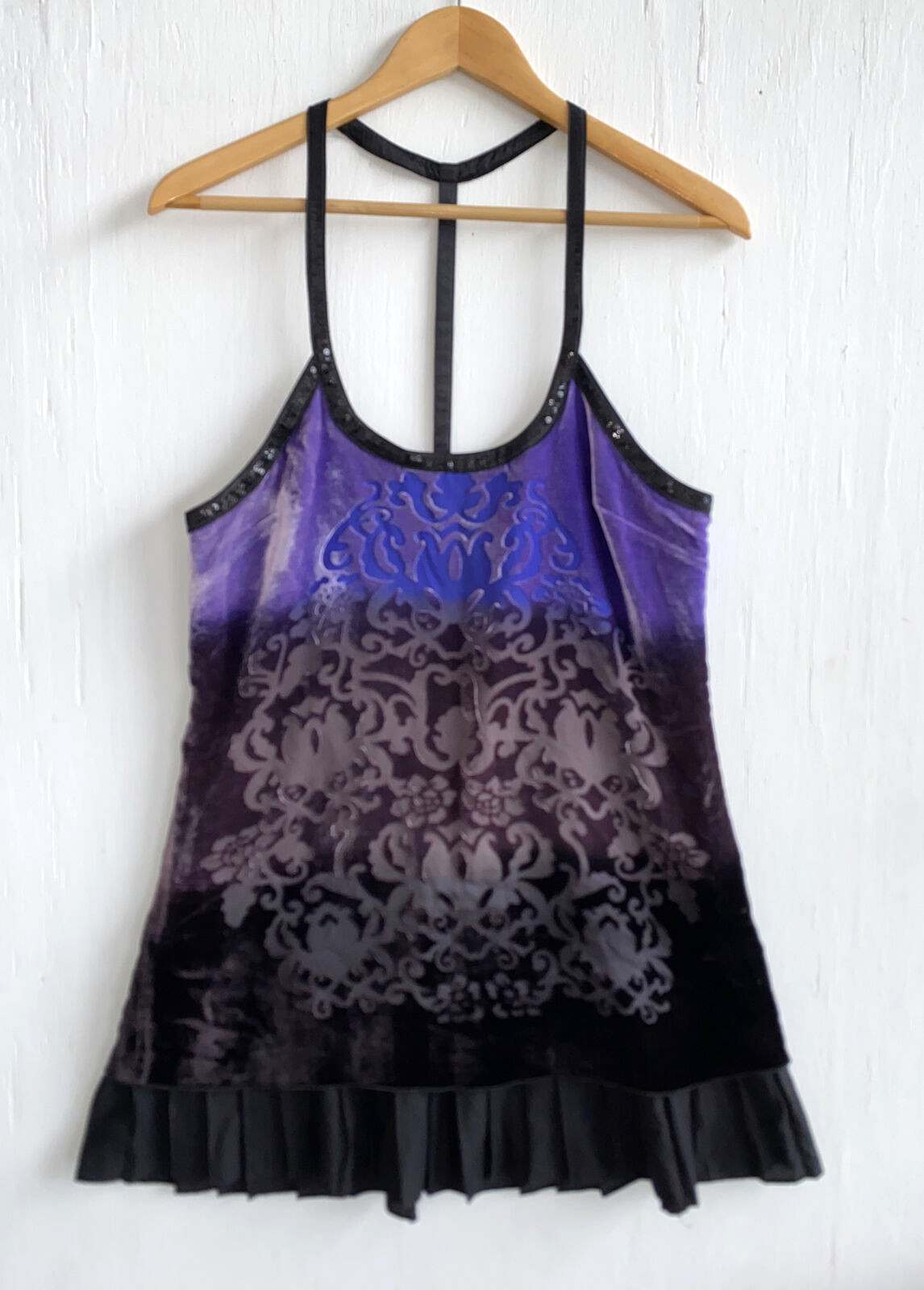 FREE PEOPLE Forbidden Ivy Velvet burnout Mini Dress Pleat Hem Sequin Strap 8