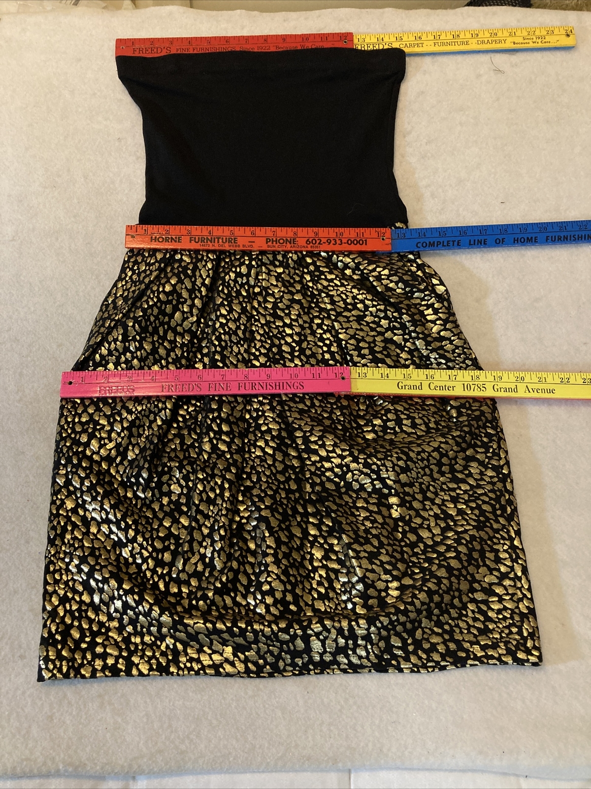 Strapless TapeMeasure Dress Animal Print Bottom Black Top SZ S USA Sexy