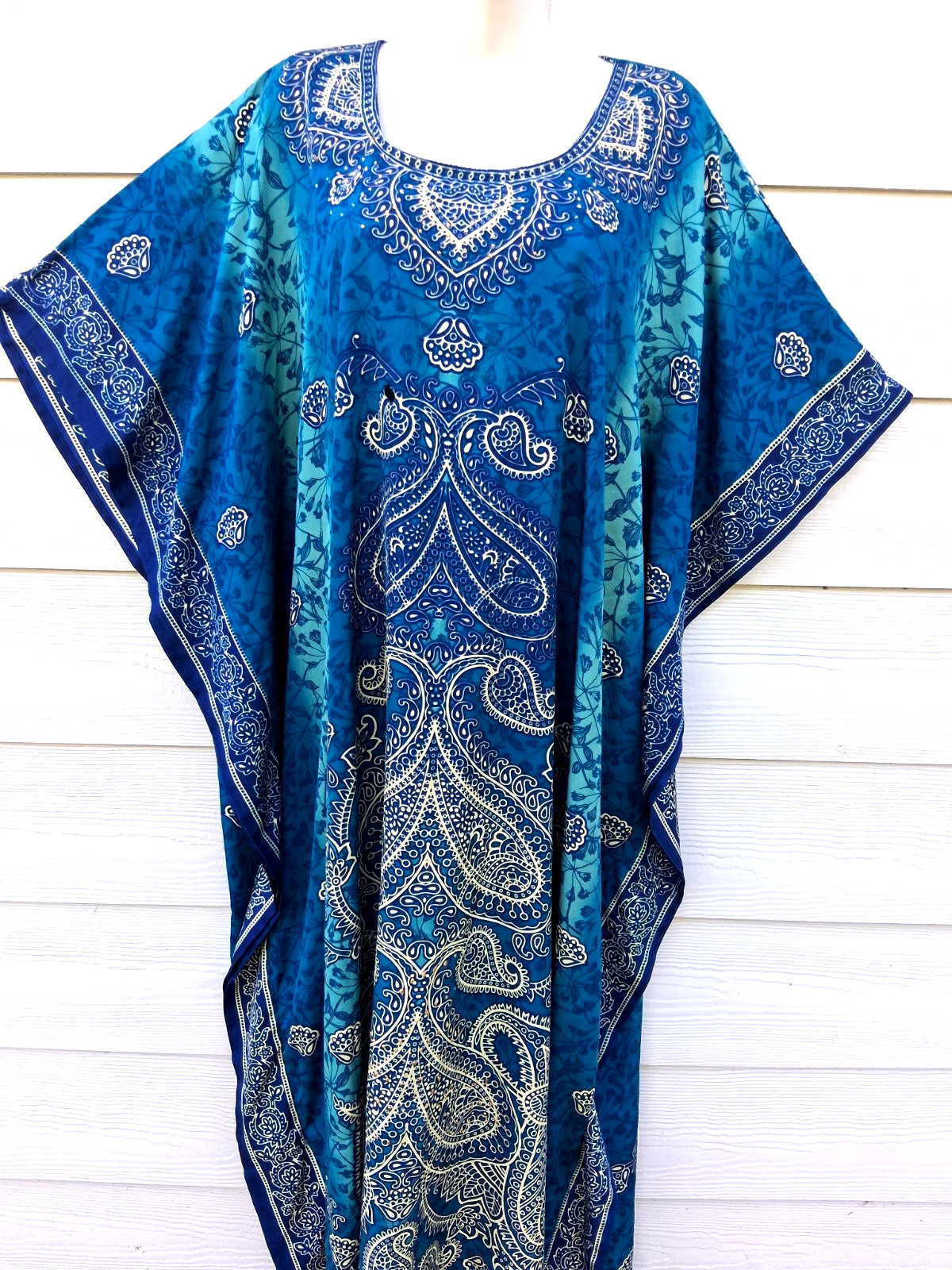Sante Classics One Size Full Length Caftan Kaftan Dress Teal Green Polyester