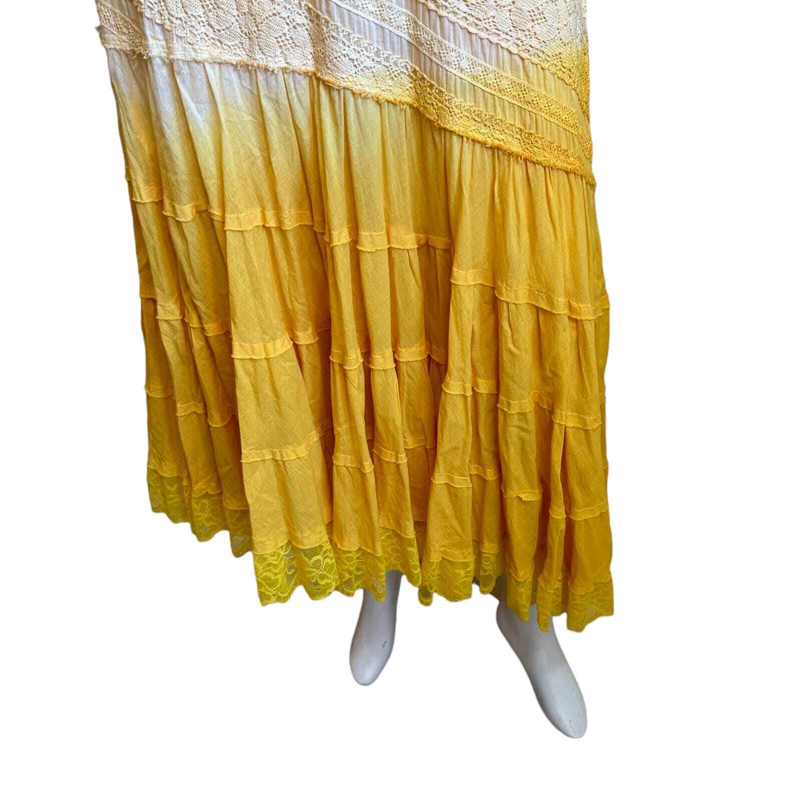 Alberto Makali Ombre Yellow Asymmetrical Crochet Look Midi SunDress Y2K sz 8