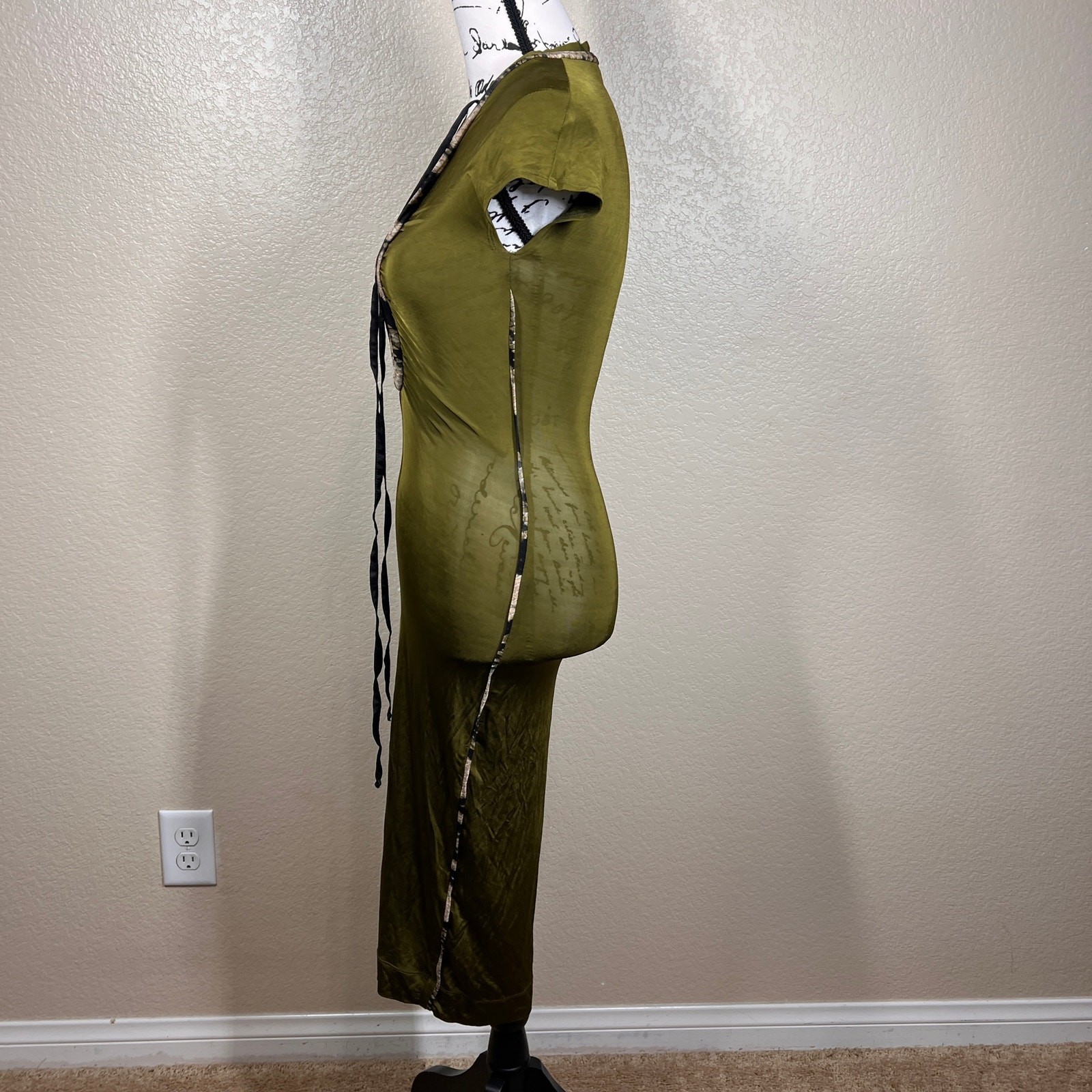 Just Cavalli by Roberto Cavalli olive dress deep lace-up plunging neckline 38