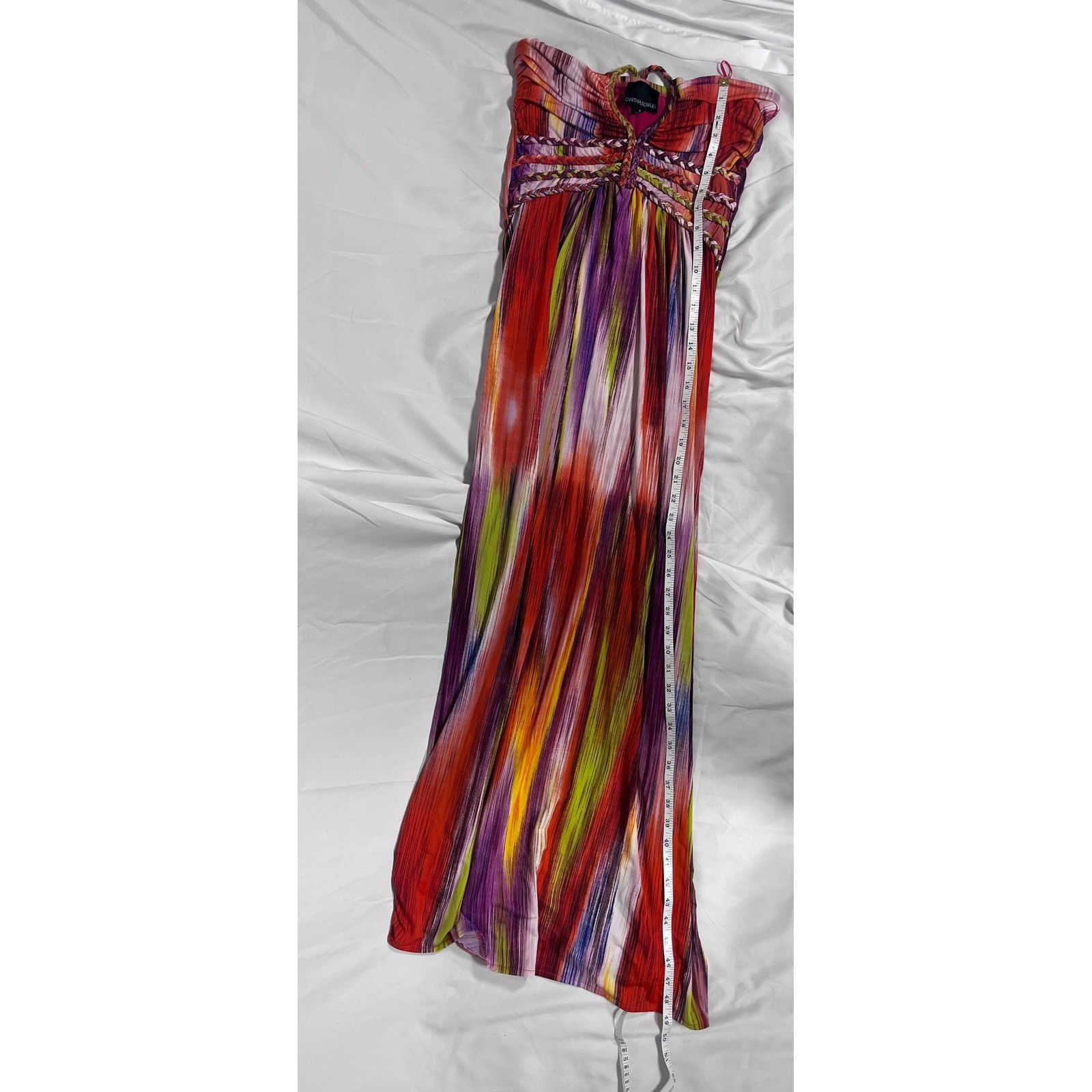 Cynthia Rowley Y2K Colorful Halter Maxi Dress M Braided Detail Resort Artsy