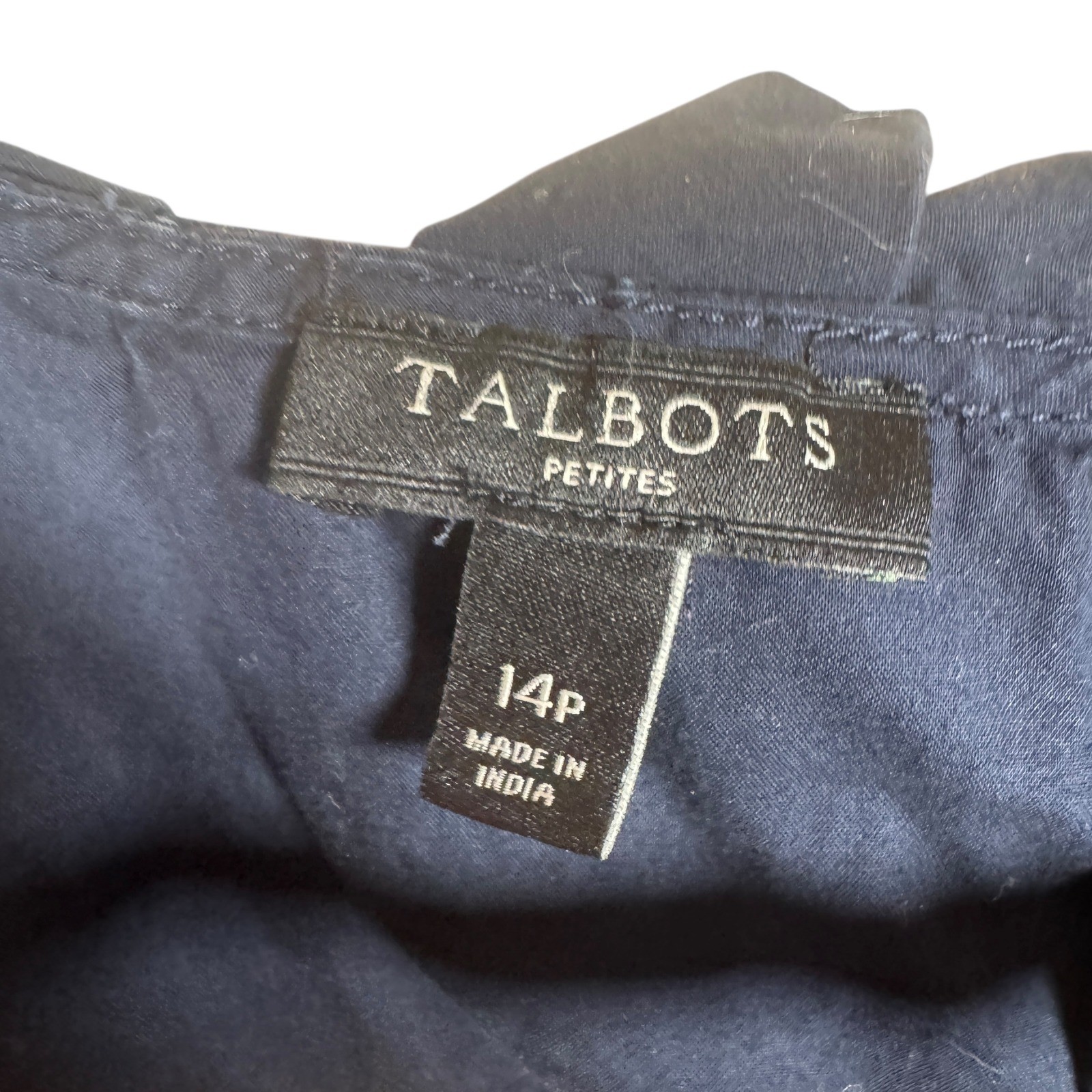 Talbots Embroidered Pleat Neck Shift Dress Size 14P Petites Navy Preppy Classic