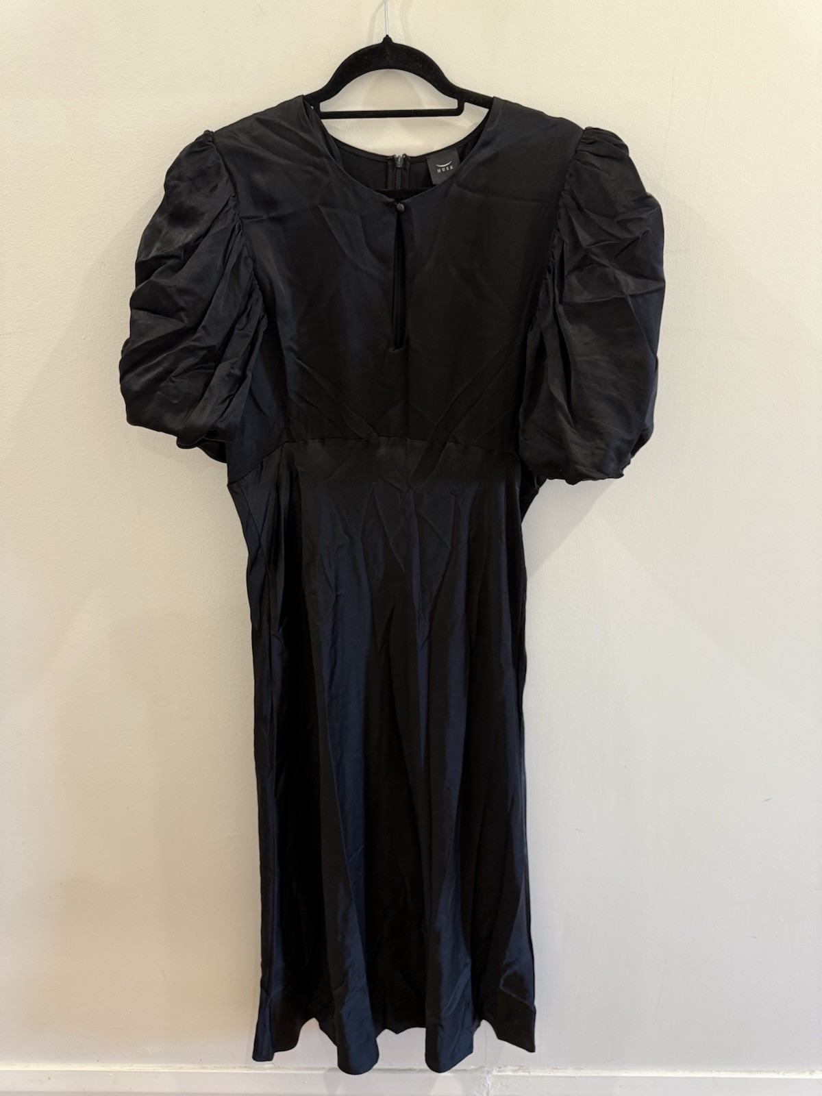 Husk Black Silk Maxi Sienna Dress with Keyhole Neckline Puffy Sleeves Size 16