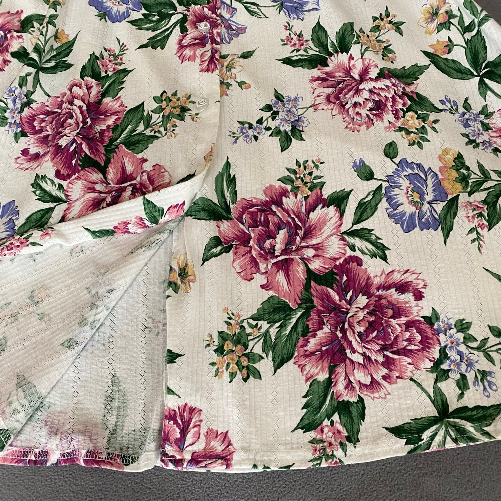 Vtg Bohemian Romantic Floral Coquette Button Down Midi Dress 8 White Pink