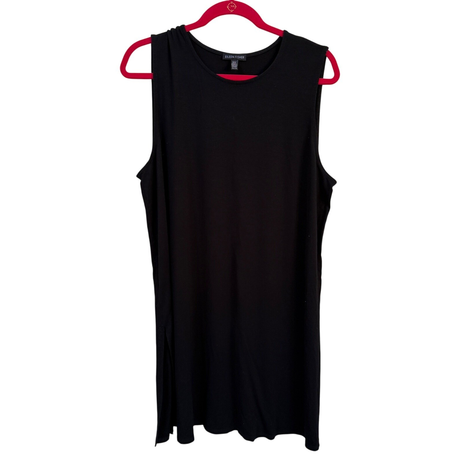 Eileen Fisher Midi Dress XL Black Sleeveless Viscose Spandex Minimalist Preppy
