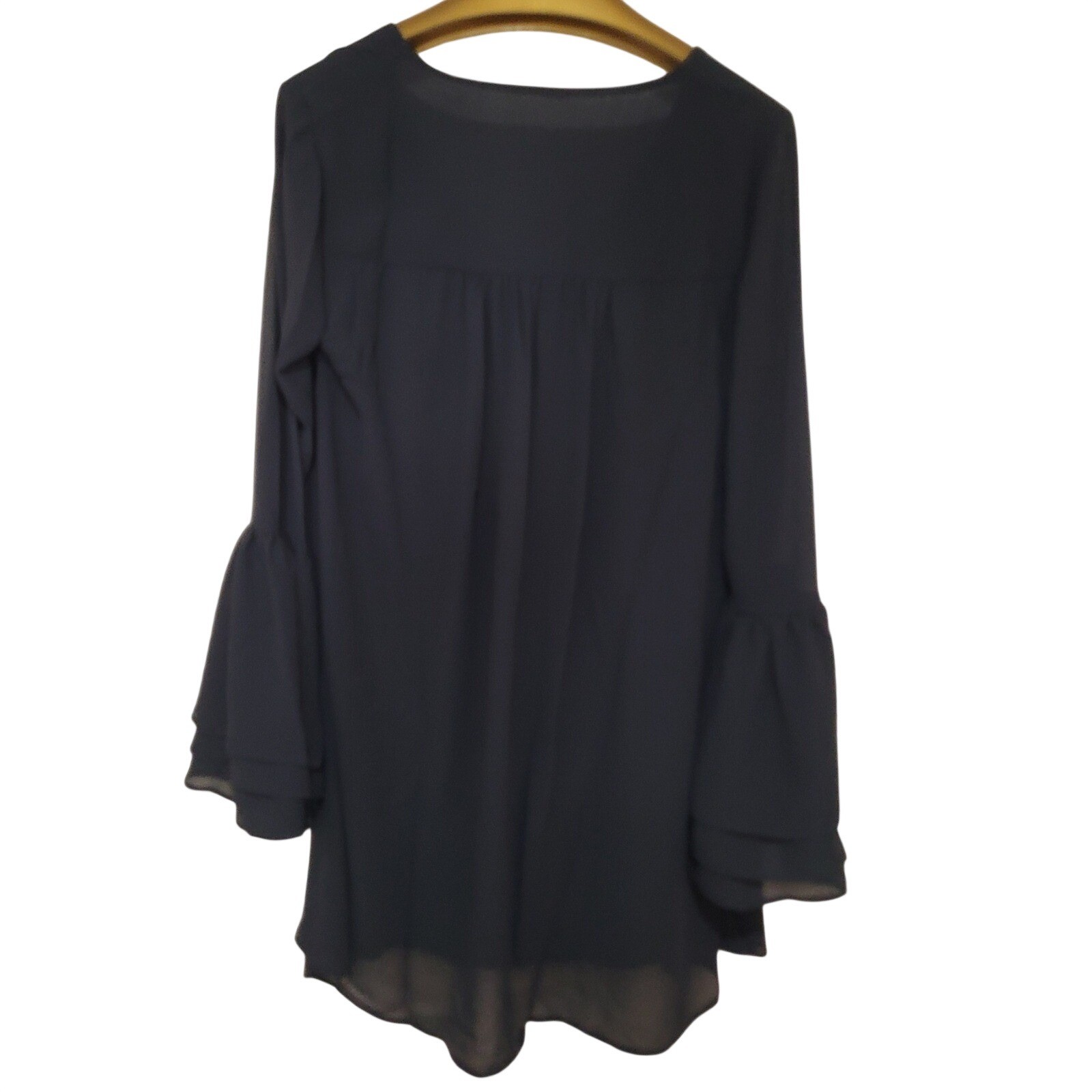 Show Me Your Mumu Black Chiffon Bell Sleeve Mini tunic Dress XS new boho formal