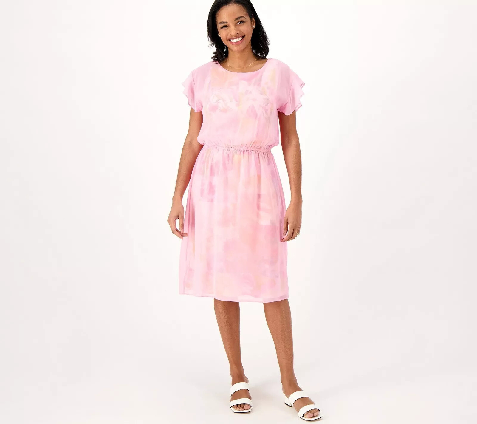 Isaac Mizrahi Live! Petite Always Isaac Silky Dress Pink Ptch Print XL New