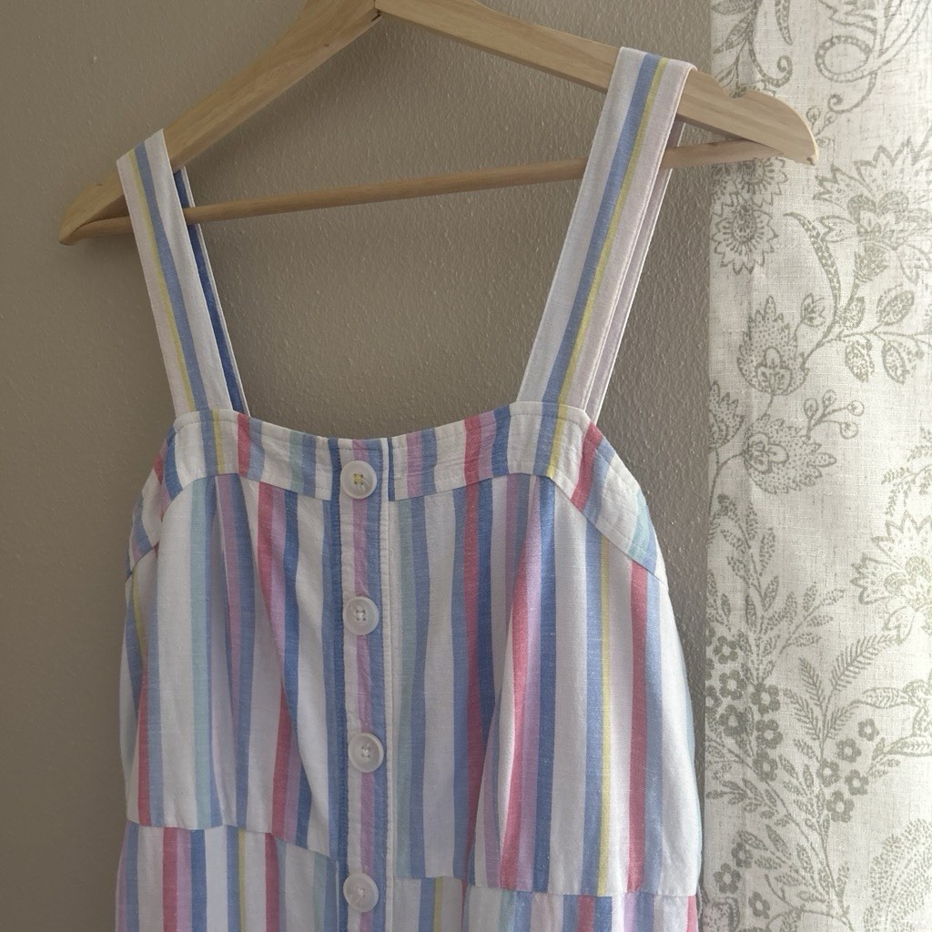 Joules Striped Square Neck Smocked Button Front Midi Sundress US 4