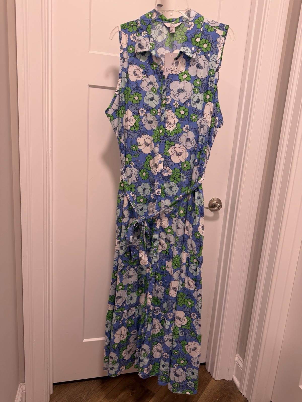 Croft & Barrows Floral Button Down Dress Sz L Casual Waist Tie- Pockets NEW
