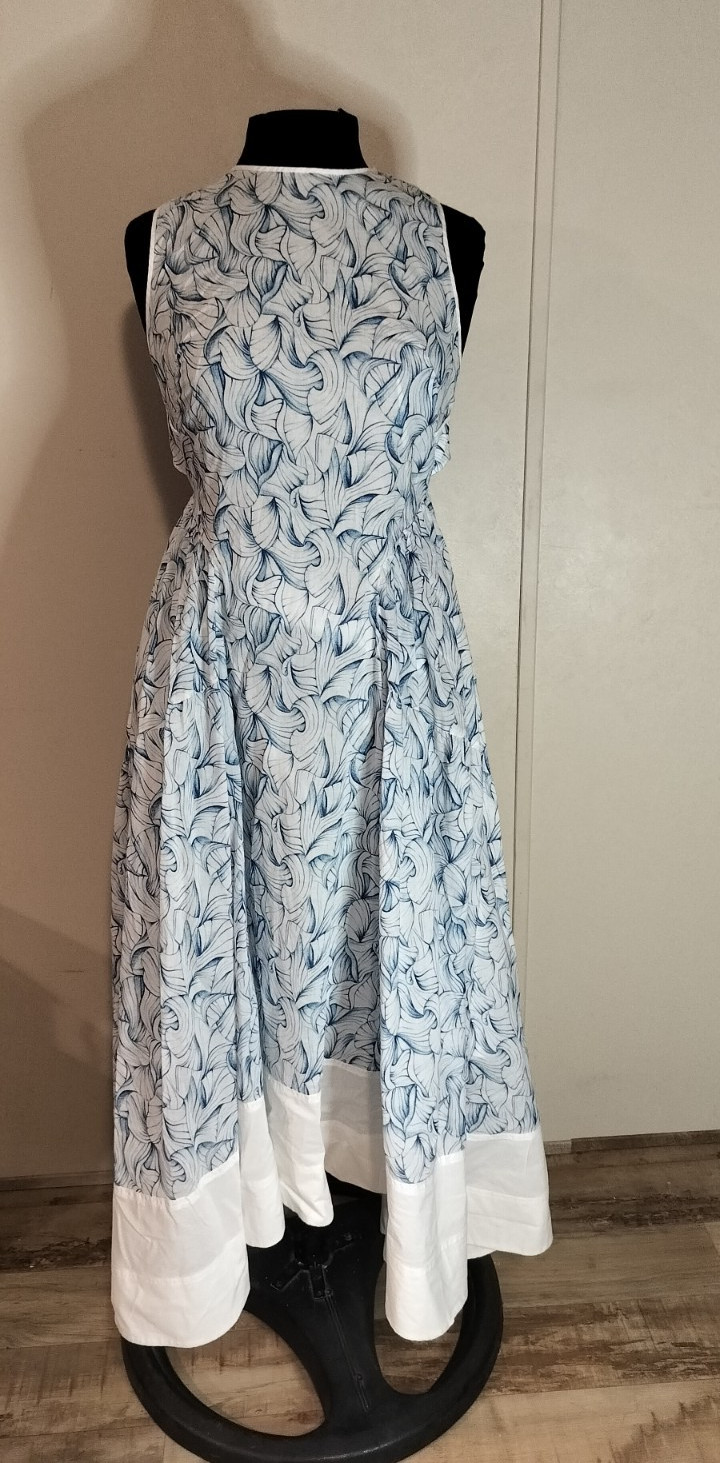 Tory Burch Blue White Floral Fit & Flare Square Neck Criss-Cross Midi 4