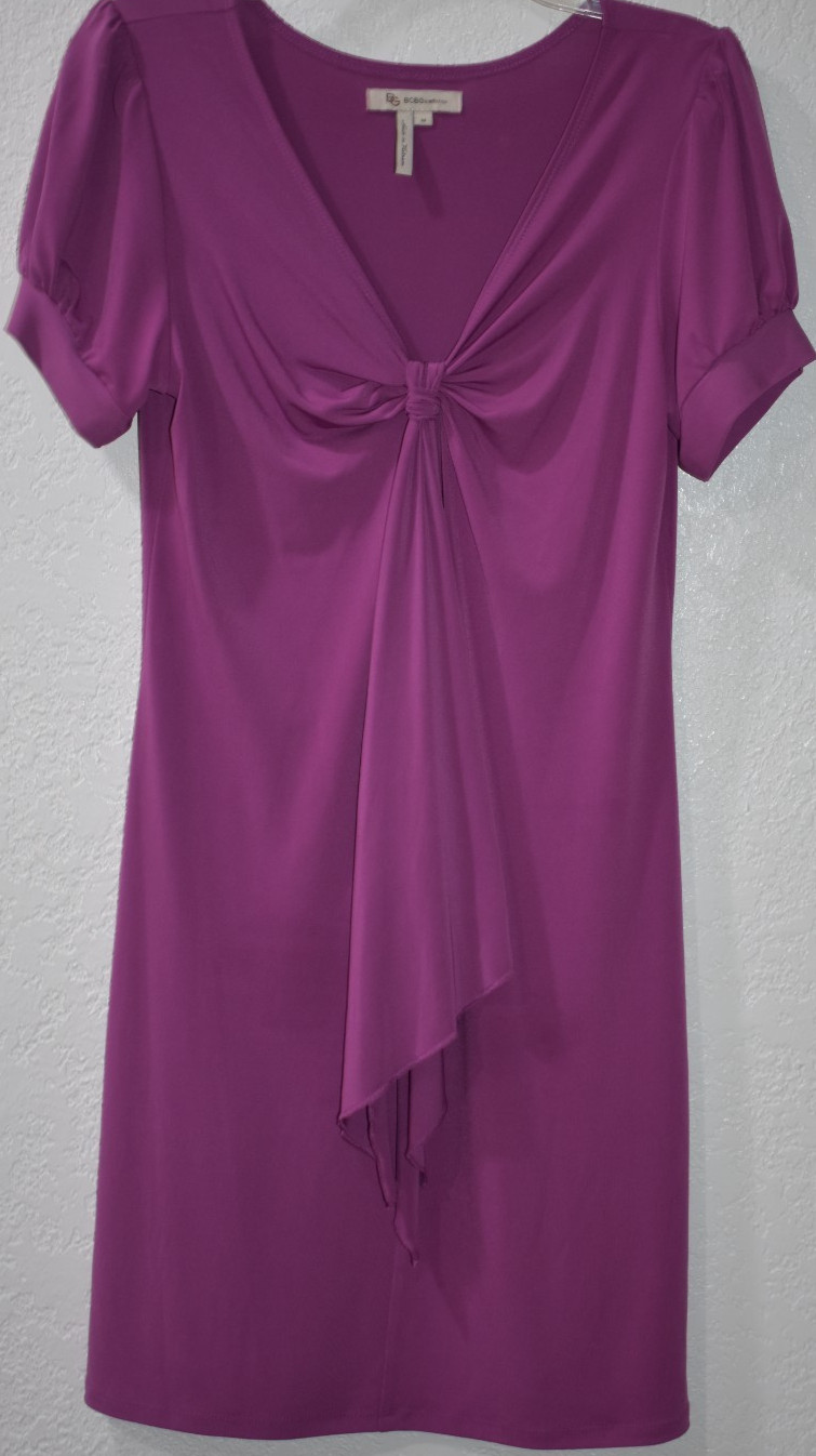 BCBG Medium Midi Dress Stretch Sheath Purple Current Short Sleeve V-neck