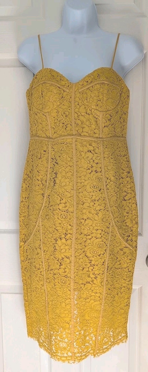 NWT Bardot Sophia Mustard Yellow Lace Corset Dress Size 8 Coquette Summer Event