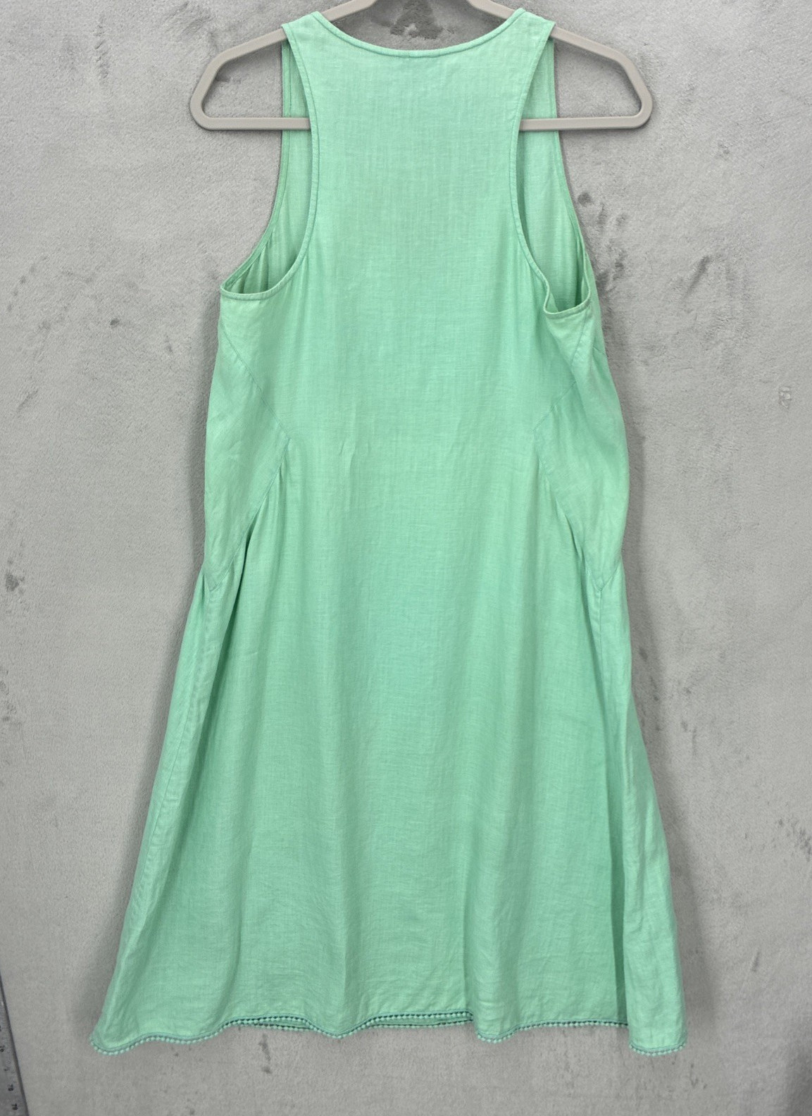 Calypso St Barth Dress 100% Linen Mint Green Pom-Pom Fringe Trim Minimalistic