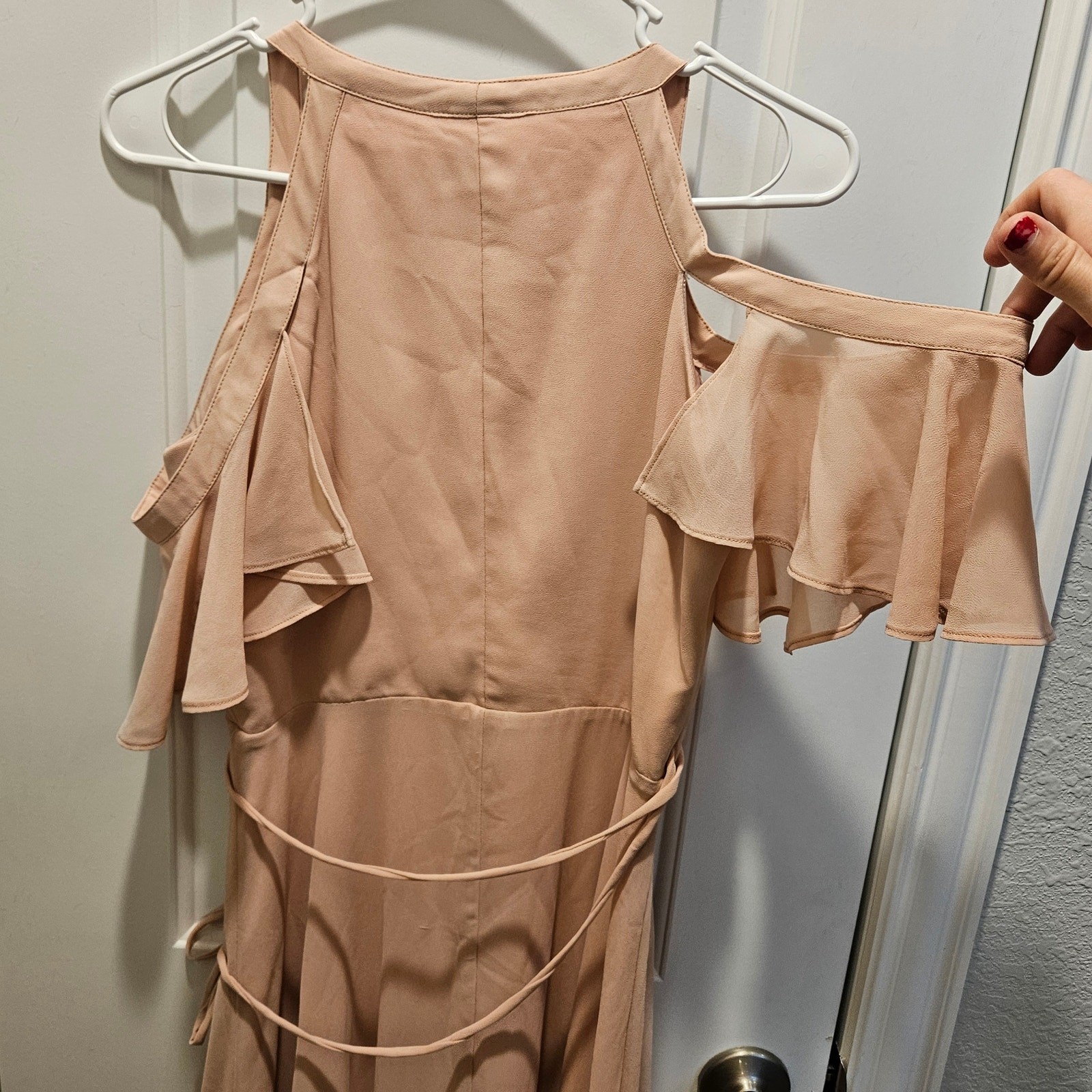 Lulus Maxi Formal Wrap Dress Size S Easy Listening Blush Cold-Shoulder Wedding