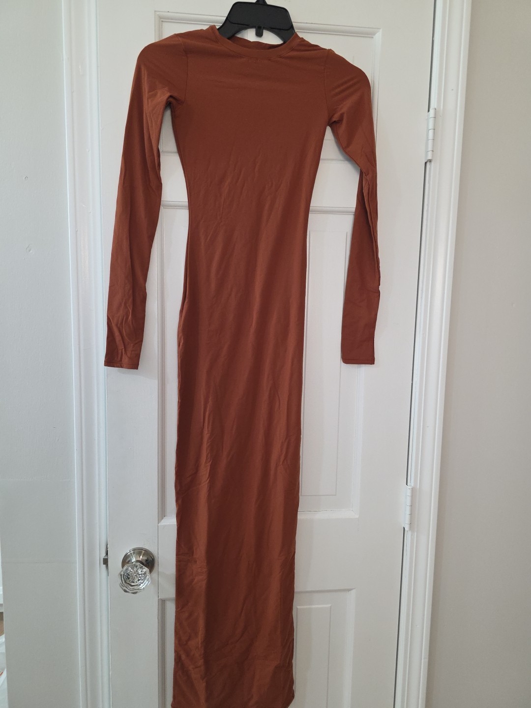 Skims Fits Everybody Long Sleeve Maxi Dress Rust Copper XXS Bodycon