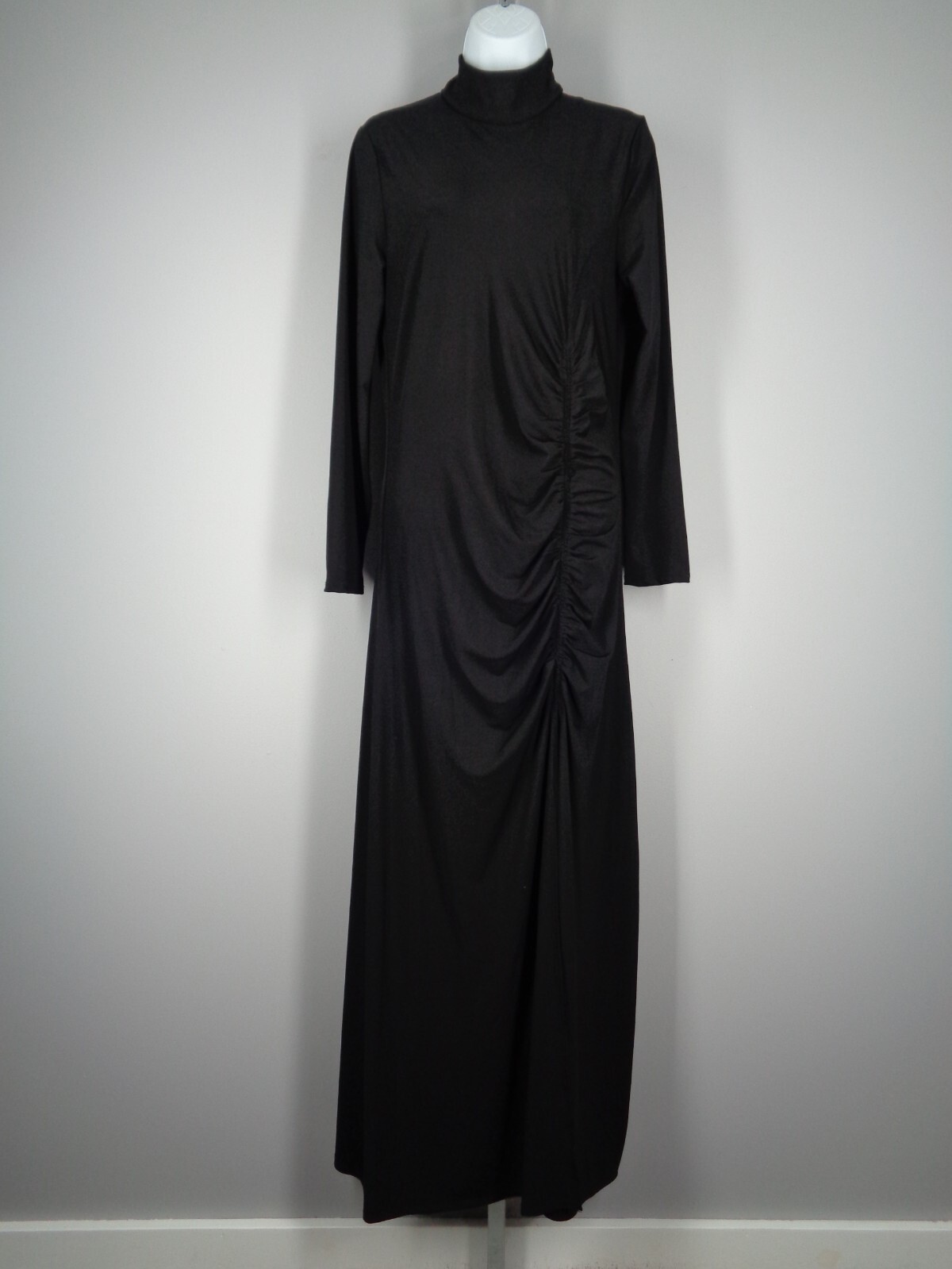 Boston Proper Black Mock Neck Ruched Slits Long Dress Size Medium New