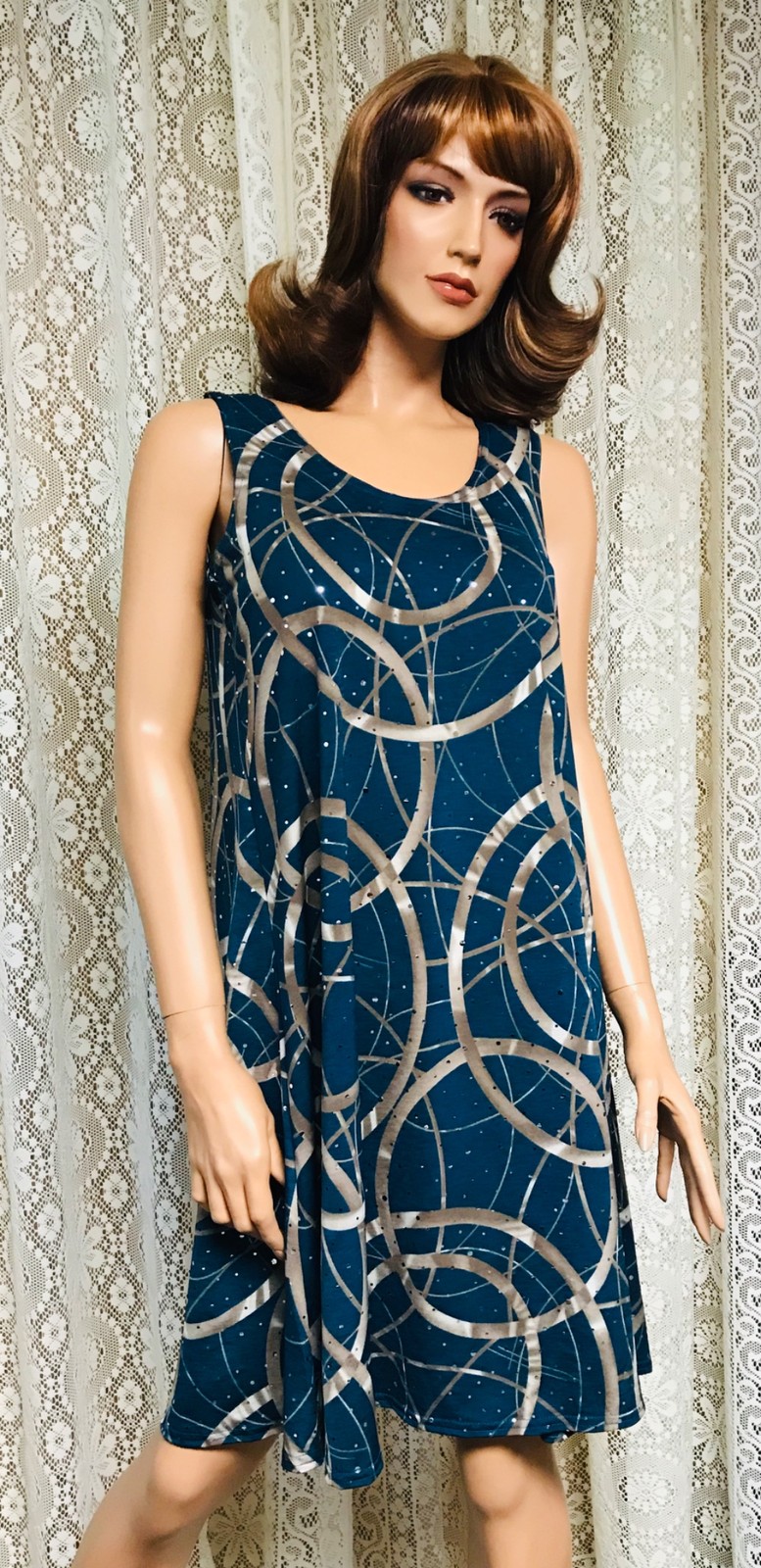 JOSTAR SHORT TANK DRESS Poly Spandex Stretch Knit TEAL SPARKLES S M L XL 2X 3X