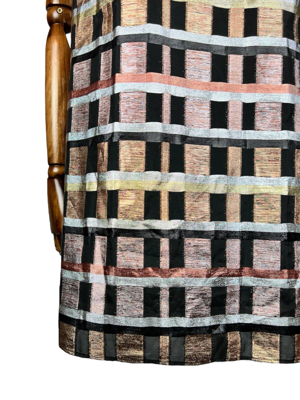 Chic Geometric Print Dress with Metallic Fibers, Lantern Sleeves, Eu38/M