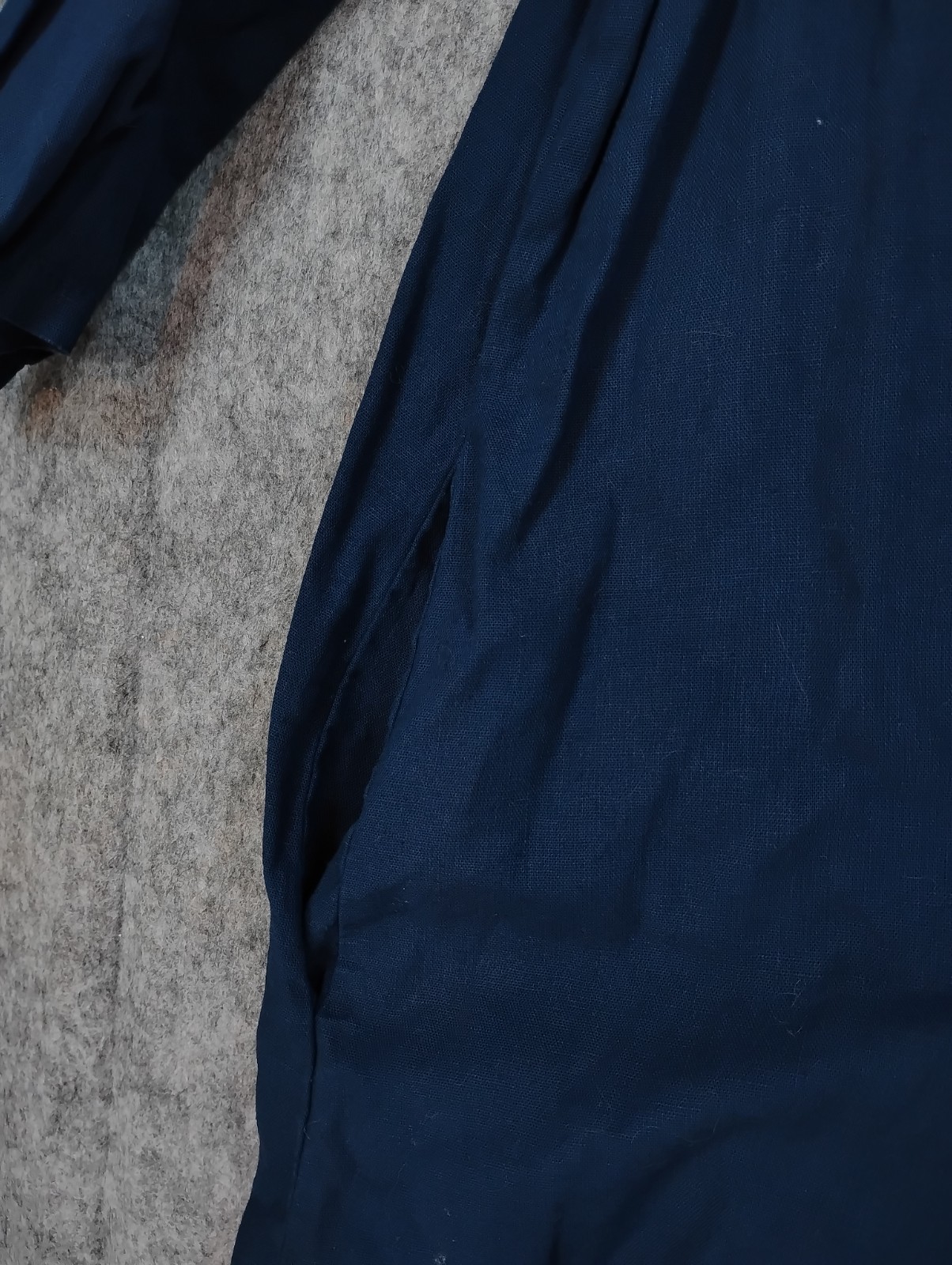 Terzo Millennio Navy Linen Blend V-Neck Tunic Dress Lg Made in Italy 3/4 Sleeve