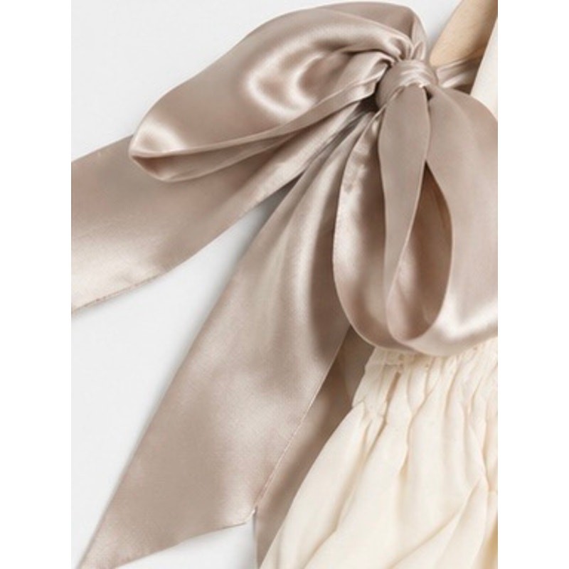 Needle & Thread Ivory Grecian One Shoulder Satin Maxi Gown Taupe Bow US 8